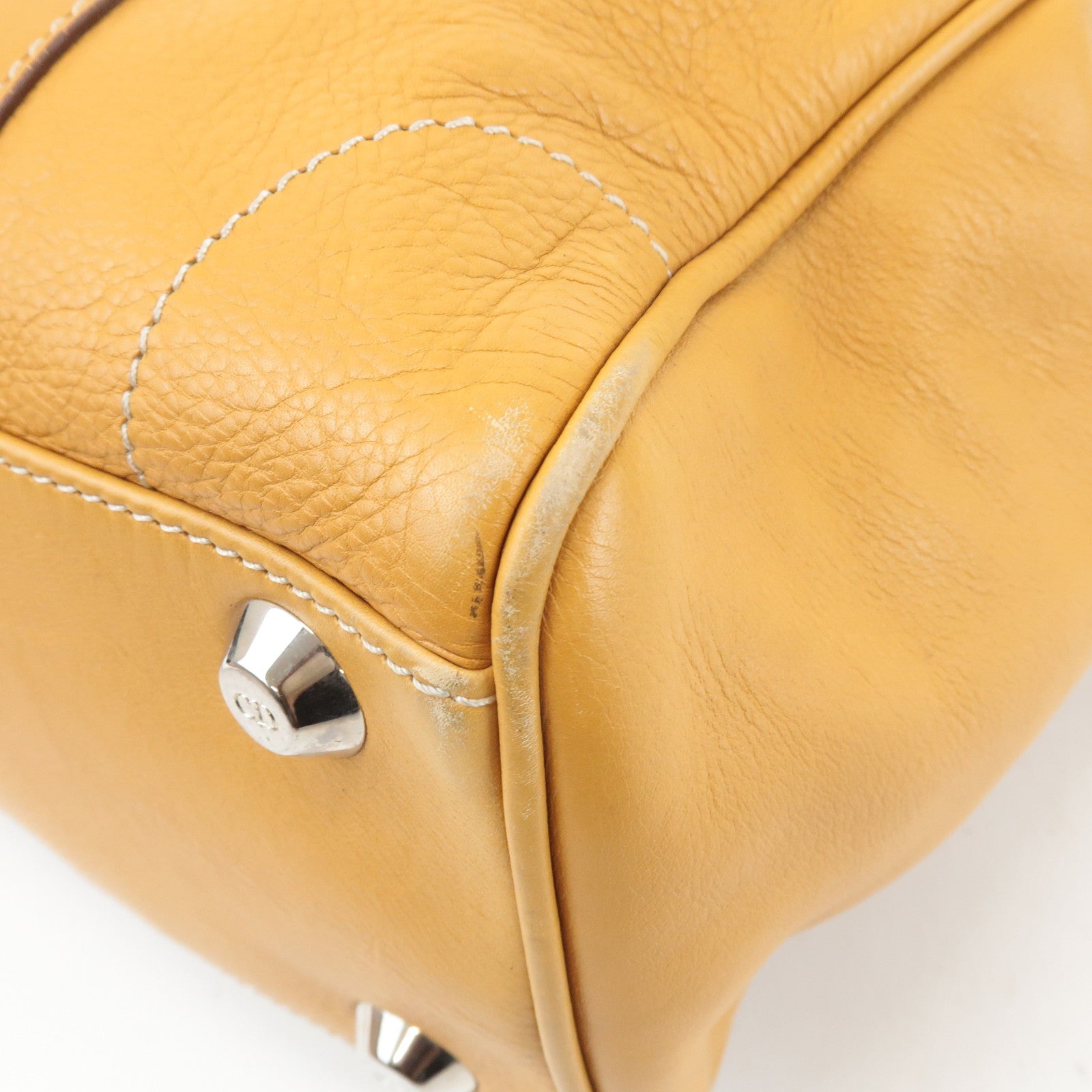 Christian Dior Leather Tote Bag Shoulder Bag Mustard Silver HDW Used