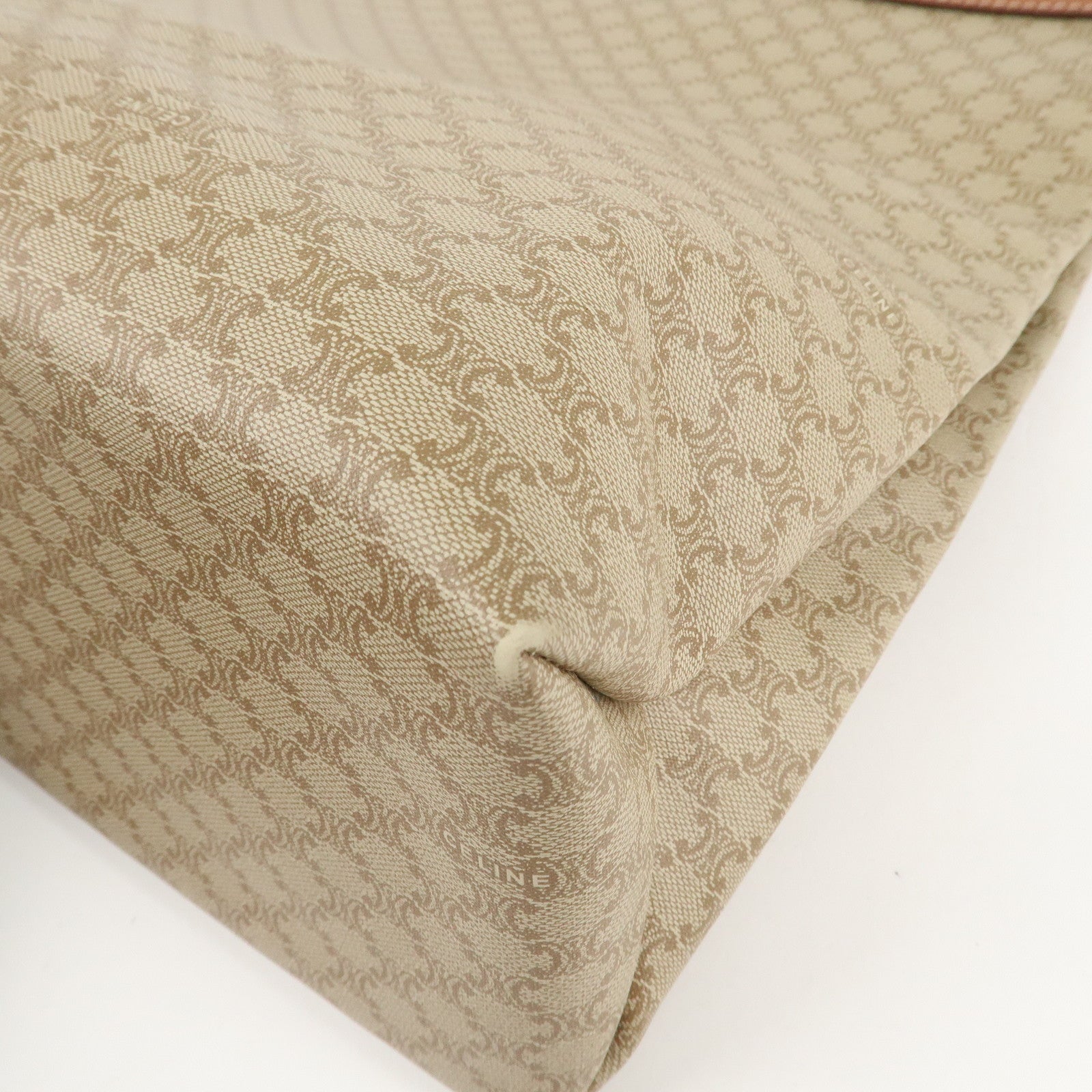 CELINE Macadam PVC Leather Tote Bag Shoulder Bag Beige Brown Used