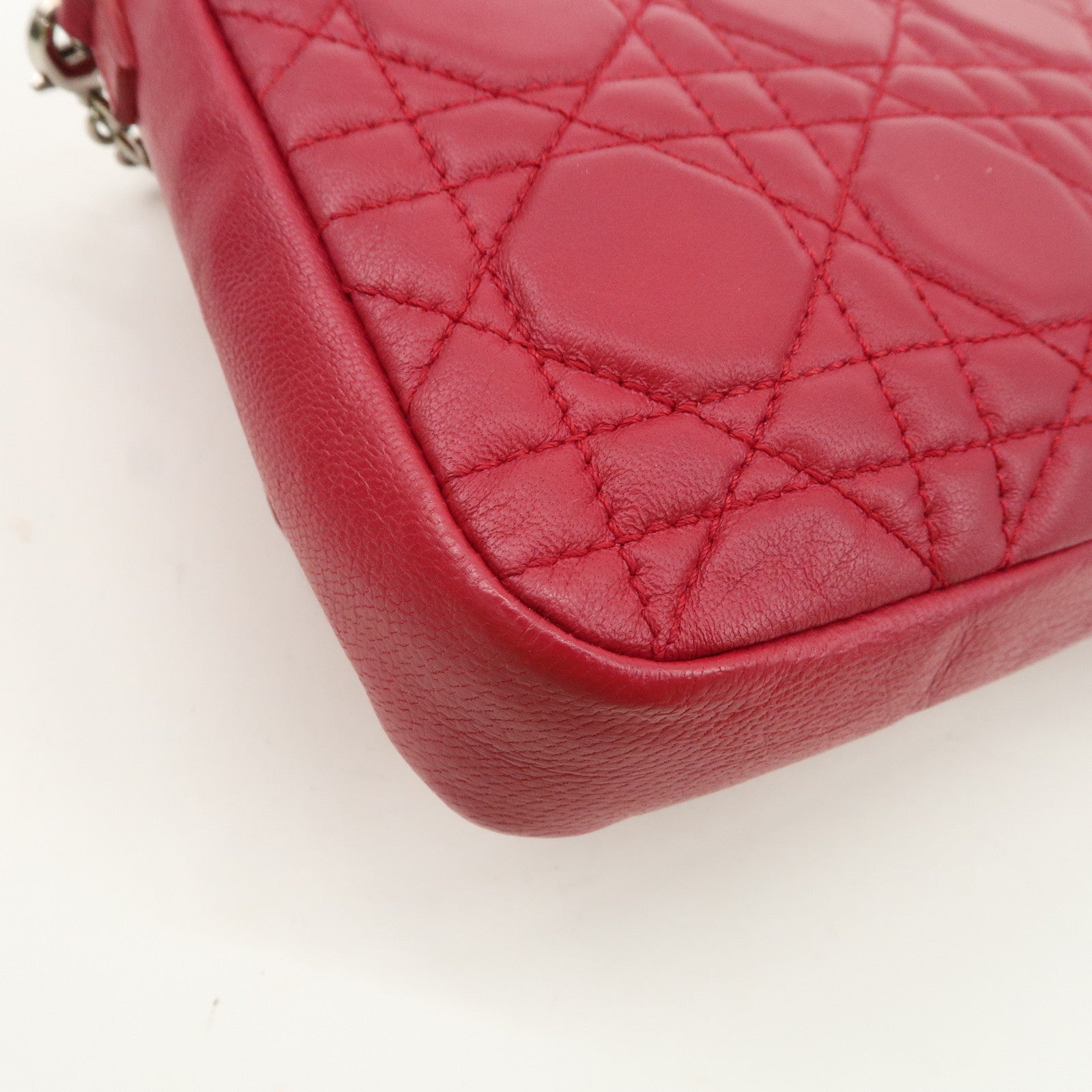 Christian Dior Cannage Leather Chain Shoulder Bag Red Used