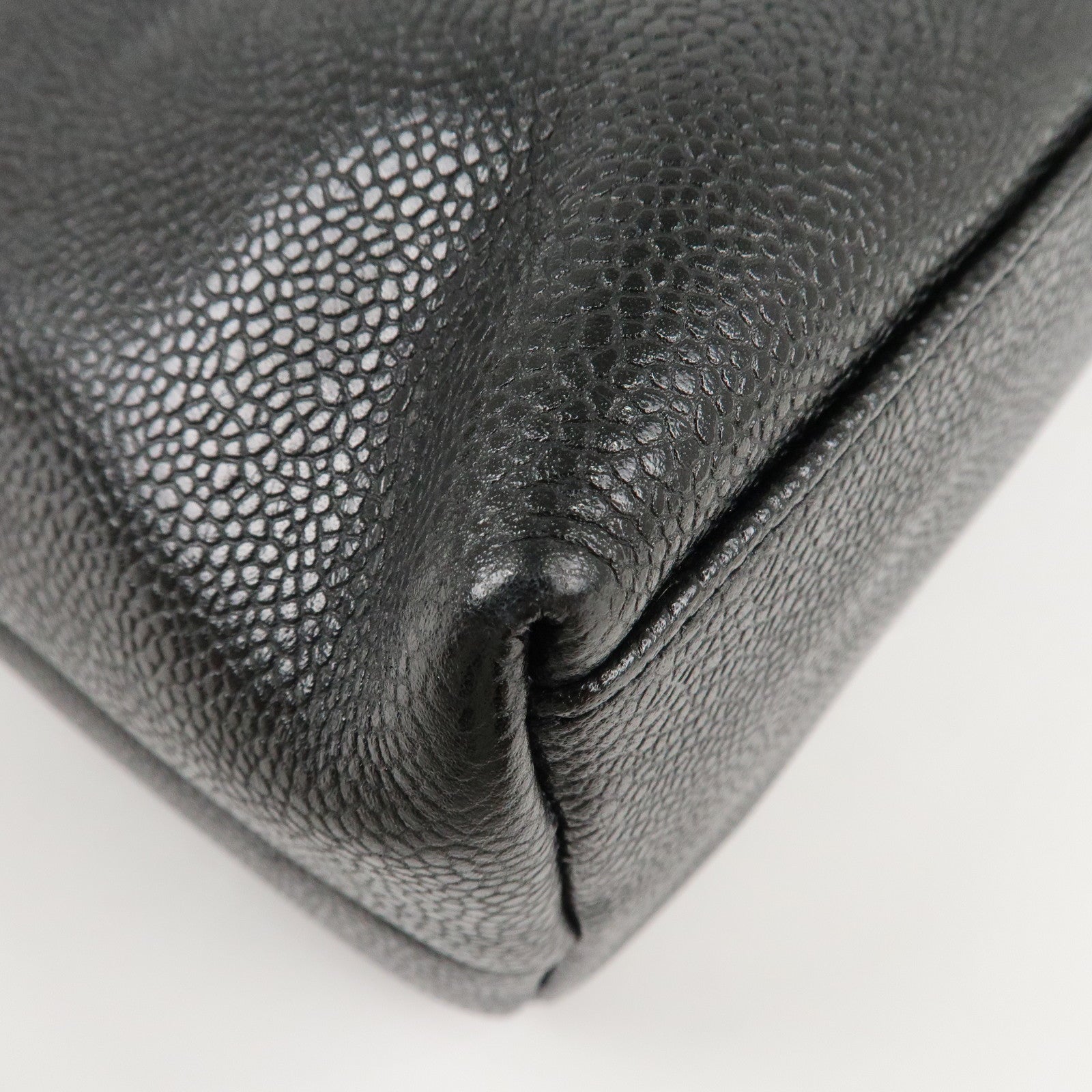 CHANEL COCO Mark Caviar Skin Chain Tote Bag Black Gold Used