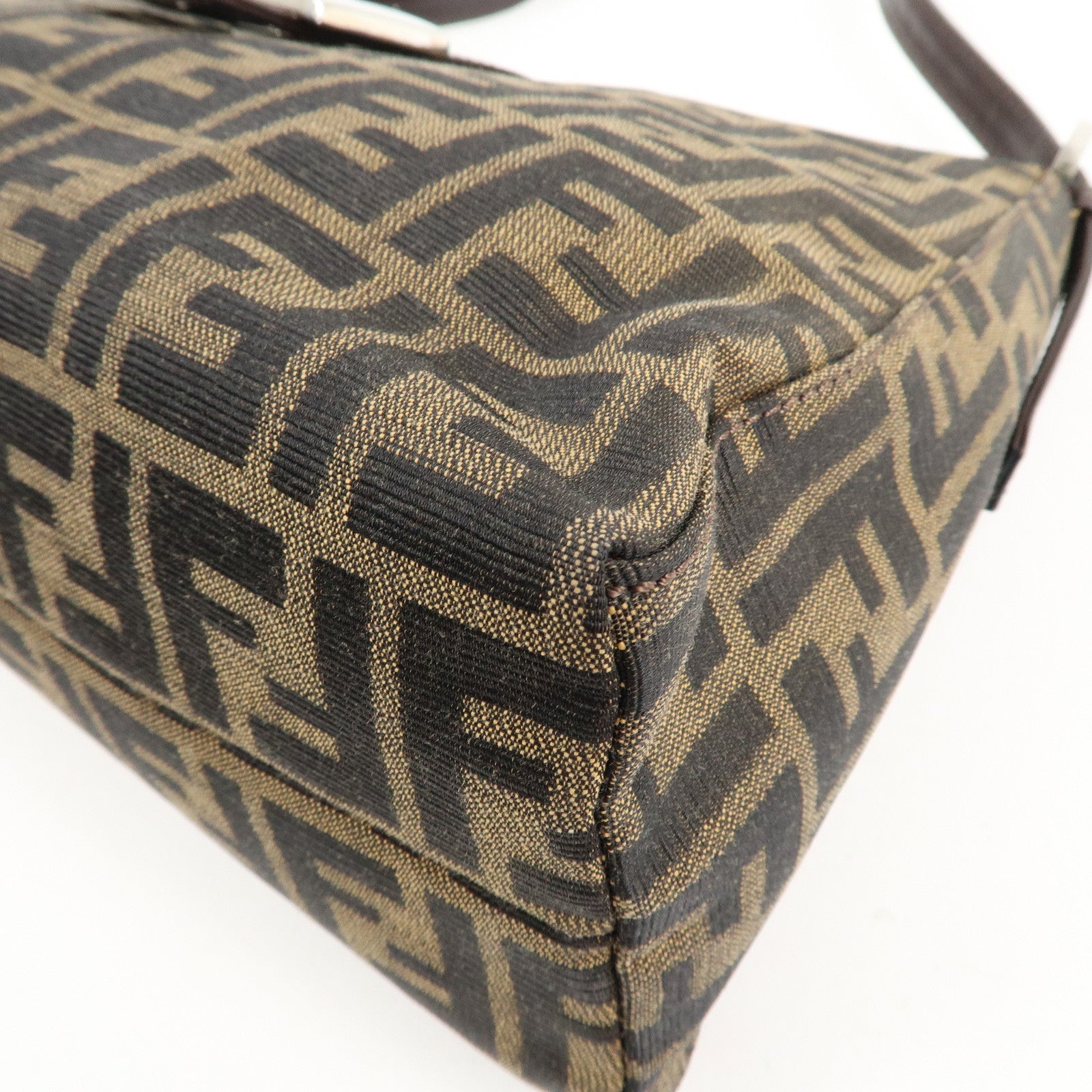 FENDI Zucca Canvas Leather Shoulder Bag Brown Black 9161150001 Used