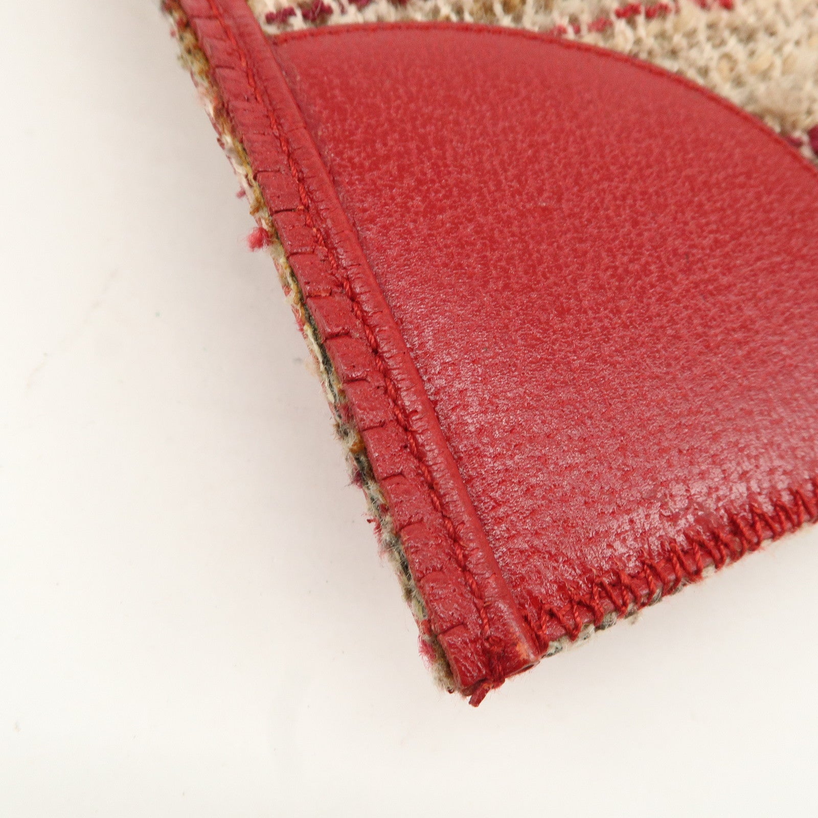 PRADA Logo Tweed Leather Hand Bag Beige Red Used