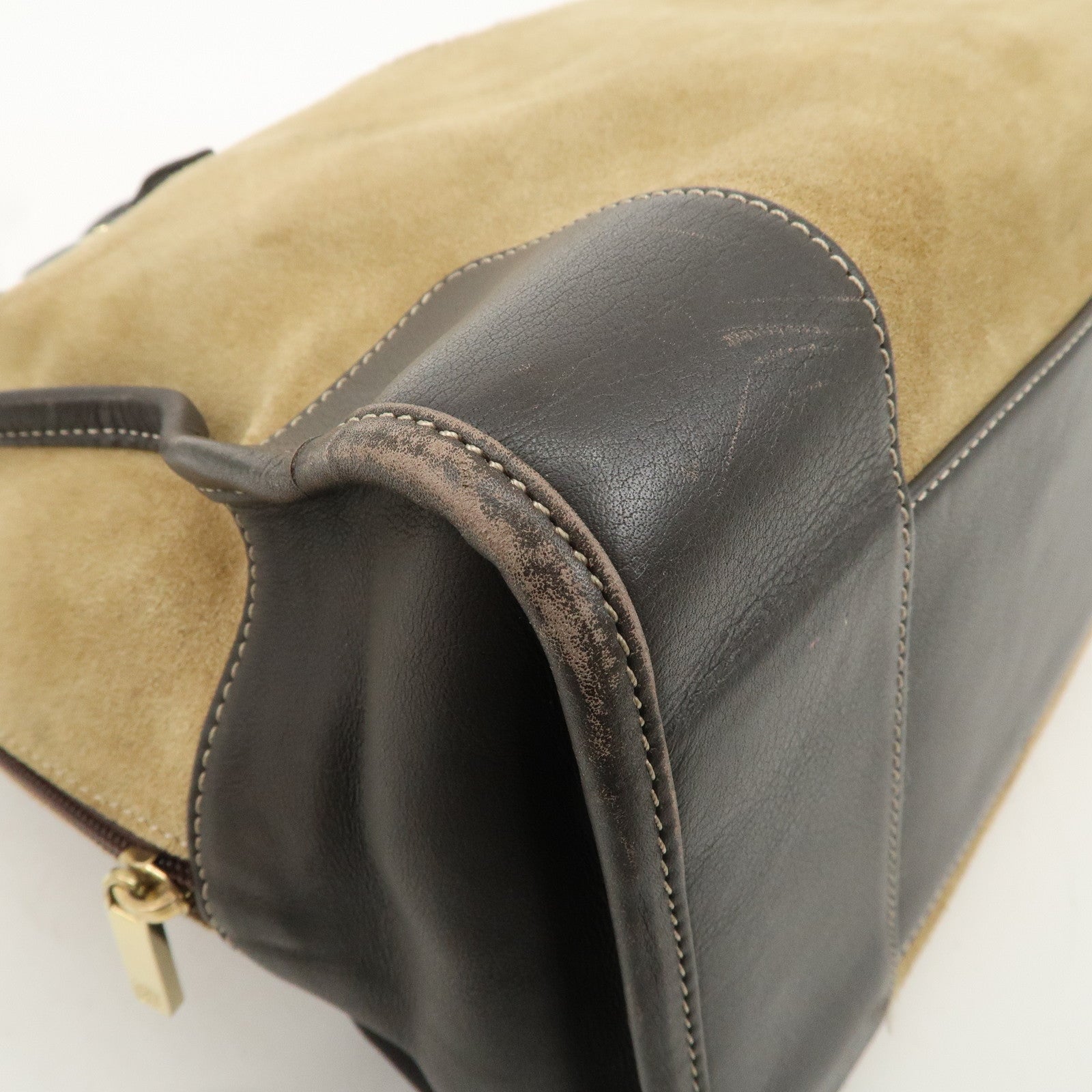 LOEWE Anagram Suede Leather Amazona 32 Hand Bag Beige Brown Used