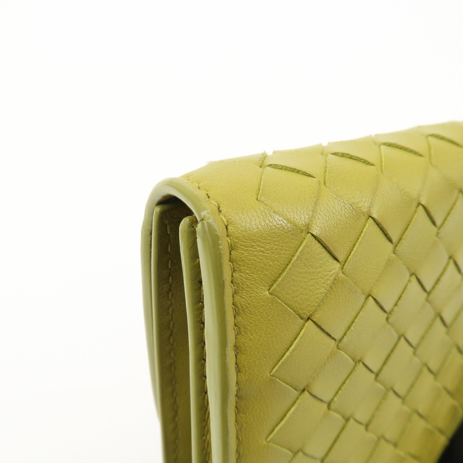 BOTTEGA VENETA Intrecciato Leather Bi-fold Long Wallet Yellow Used