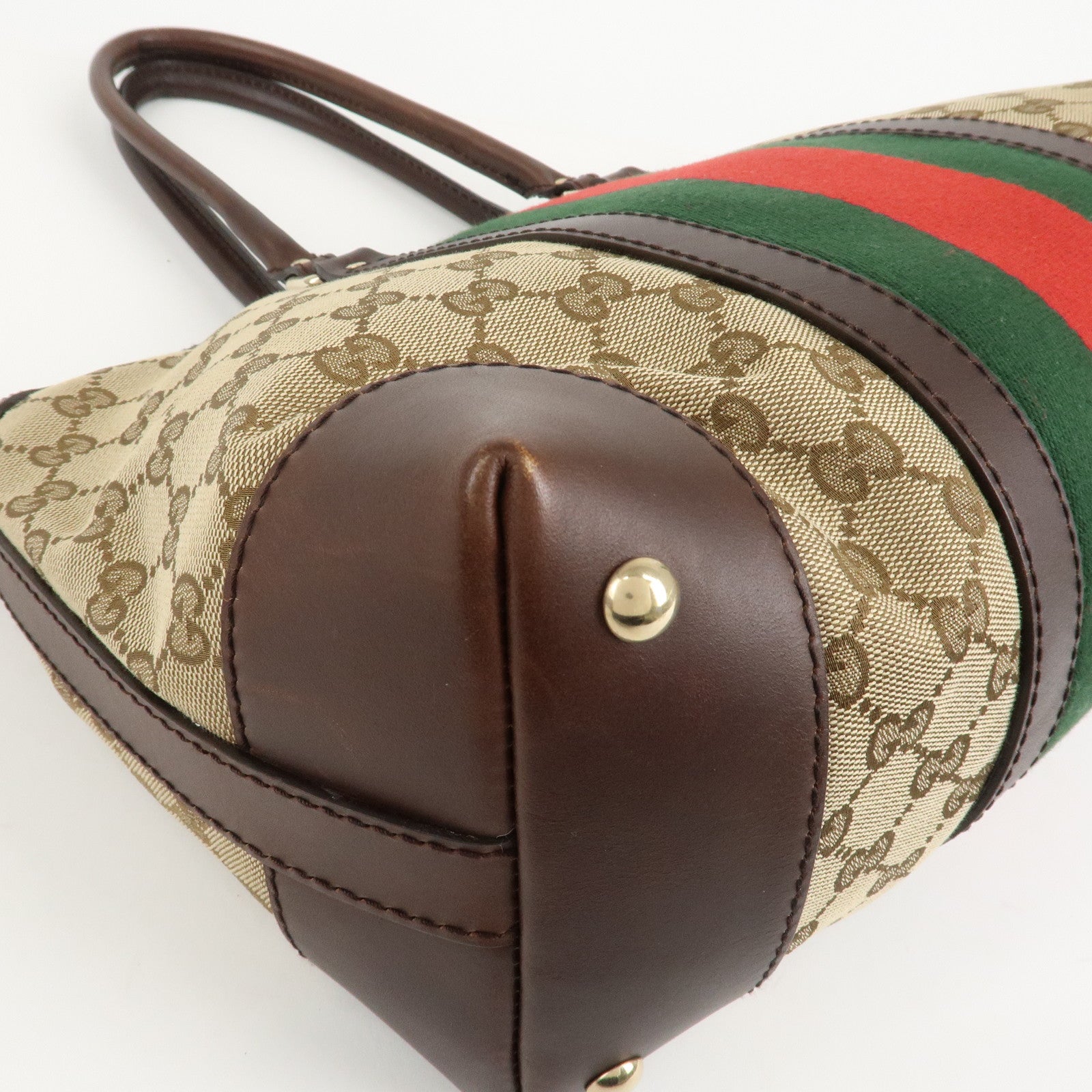 GUCCI Sherry GG Canvas Leather Tote Bag Beige Brown 257341 Used