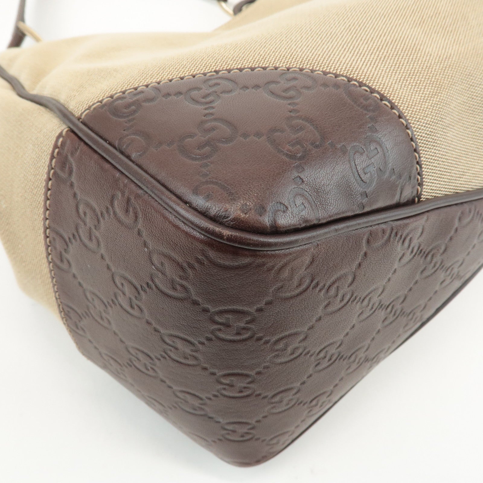 GUCCI Canvas Leather Shoulder Bag Beige Brown 257268 Used