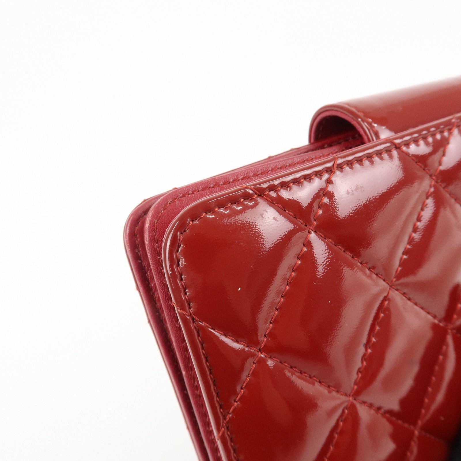 CHANEL Brilliant Patent Leather Bifold Wallet Red A48706 Used