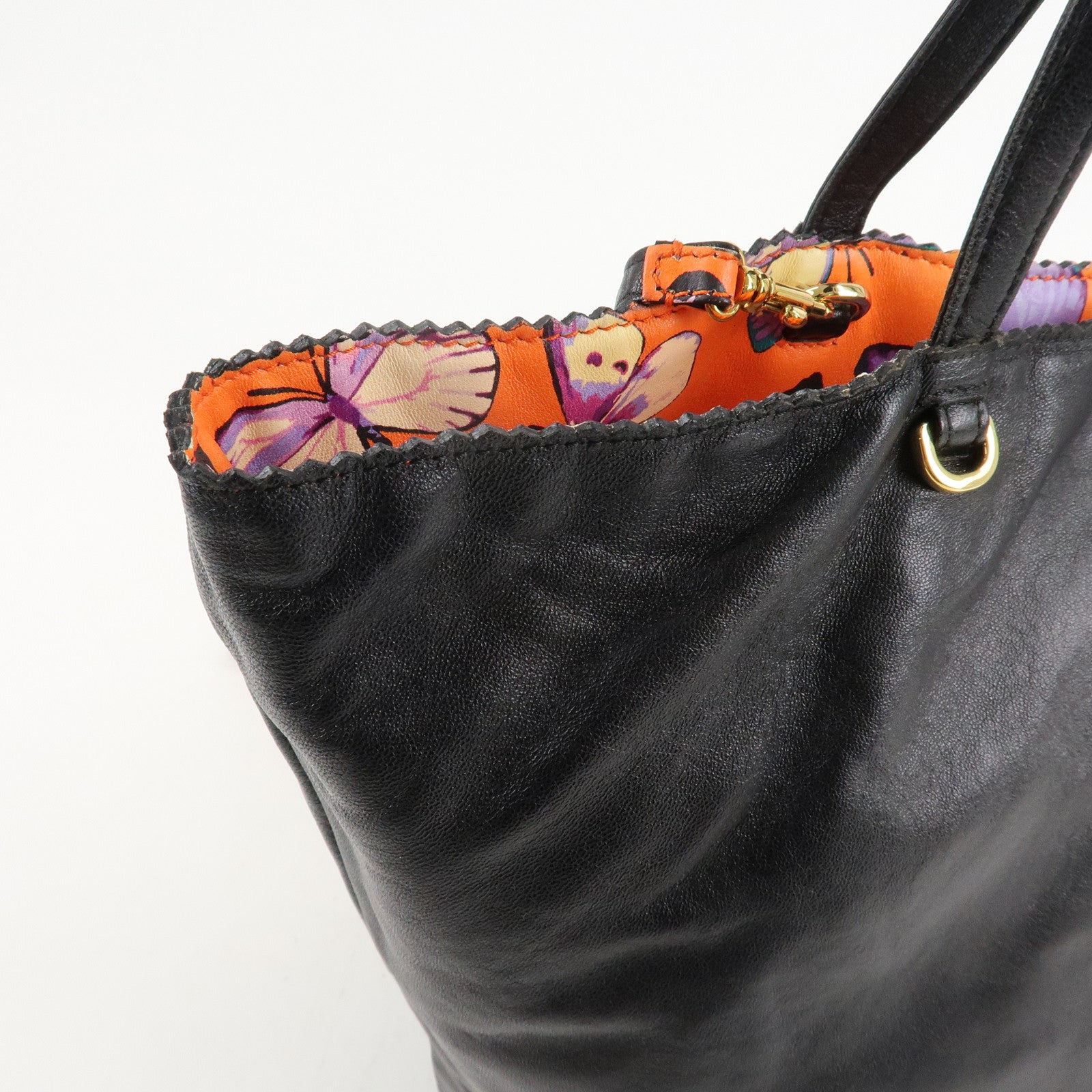 LOEWE Anagram Leather Shoulder Bag Tote Bag Black Used