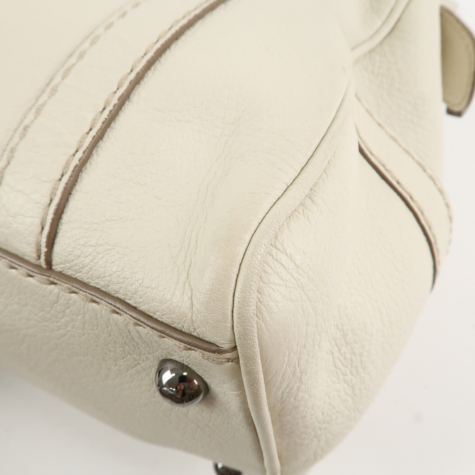 TOD'S Leather Shoulder Bag Hand Bag White Used