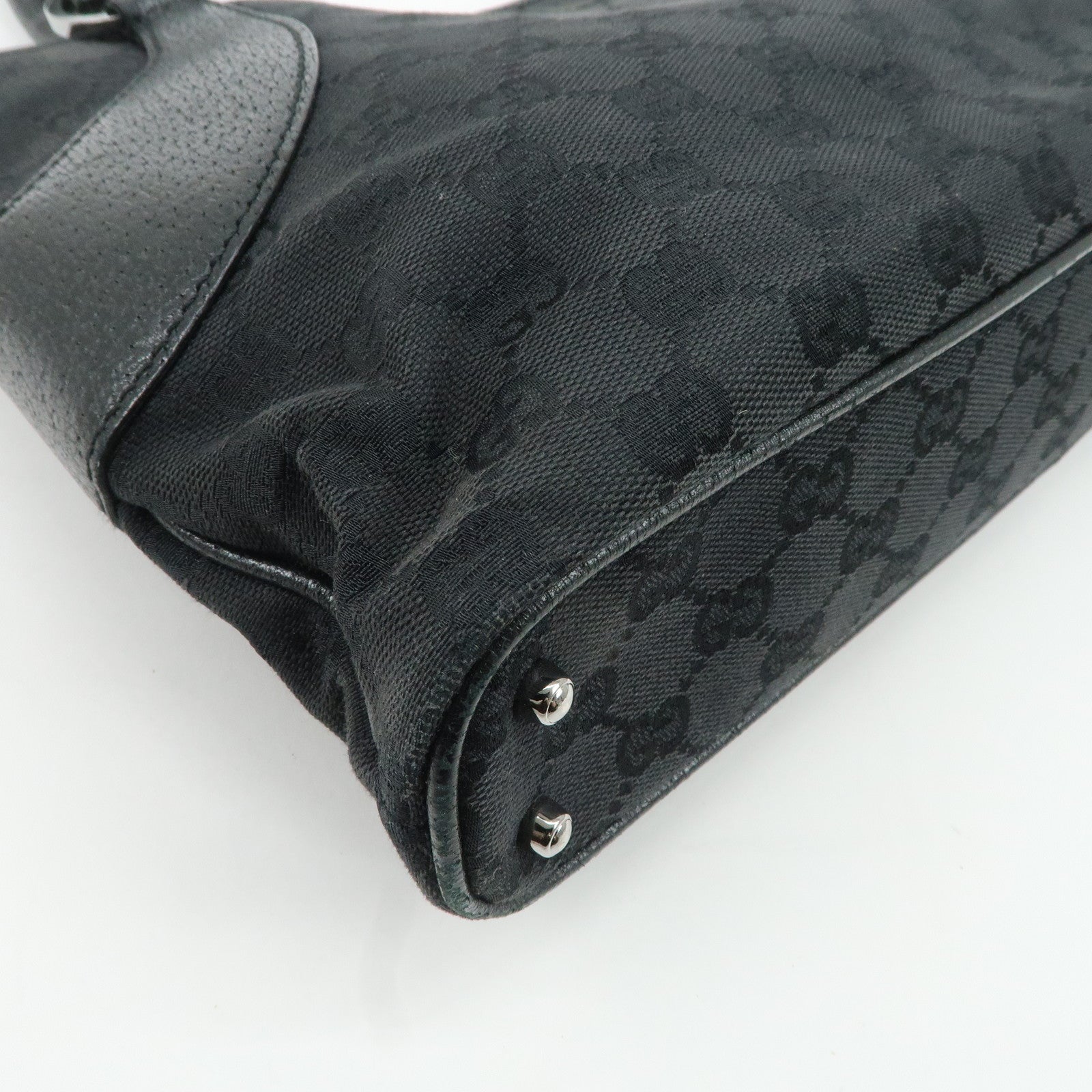 GUCCI GG Canvas Leather Tote Bag Hand Bag Black 113015 Used