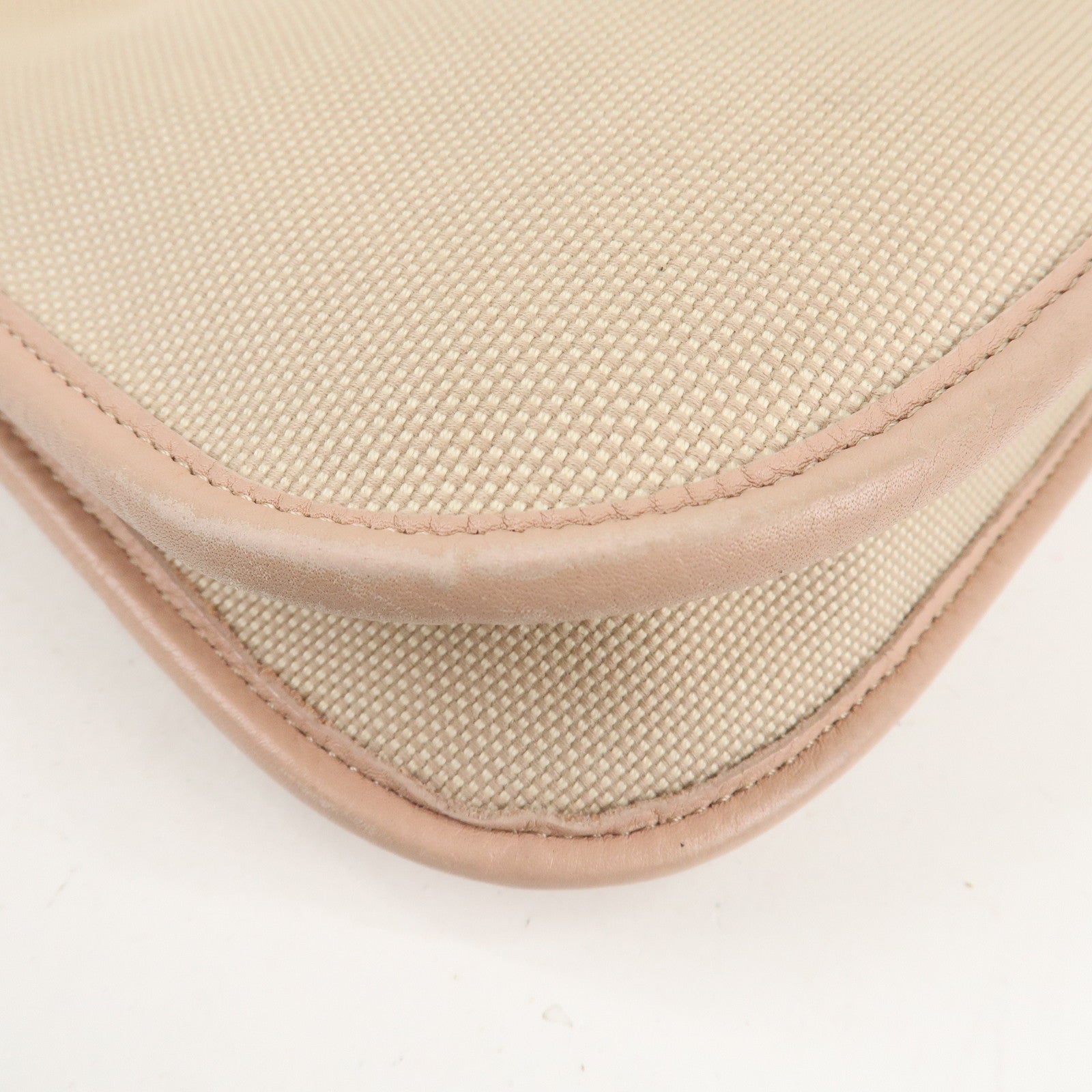 FENDI Logo Canvas Leather Shoulder Bag Beige Pink 8BT084 Used
