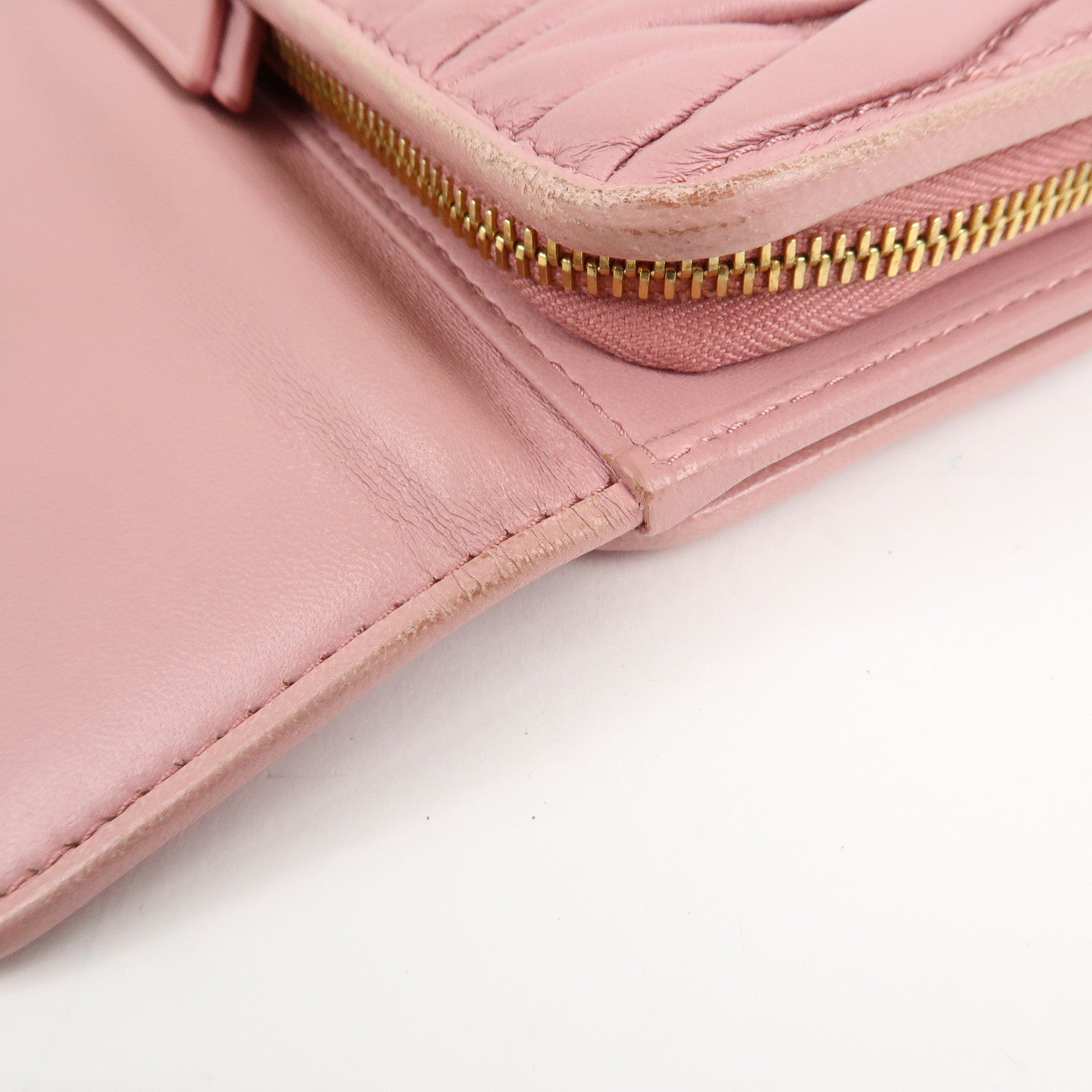 MIU MIU Matelasse Leather Trifold Wallet Pink 5ML225 Used