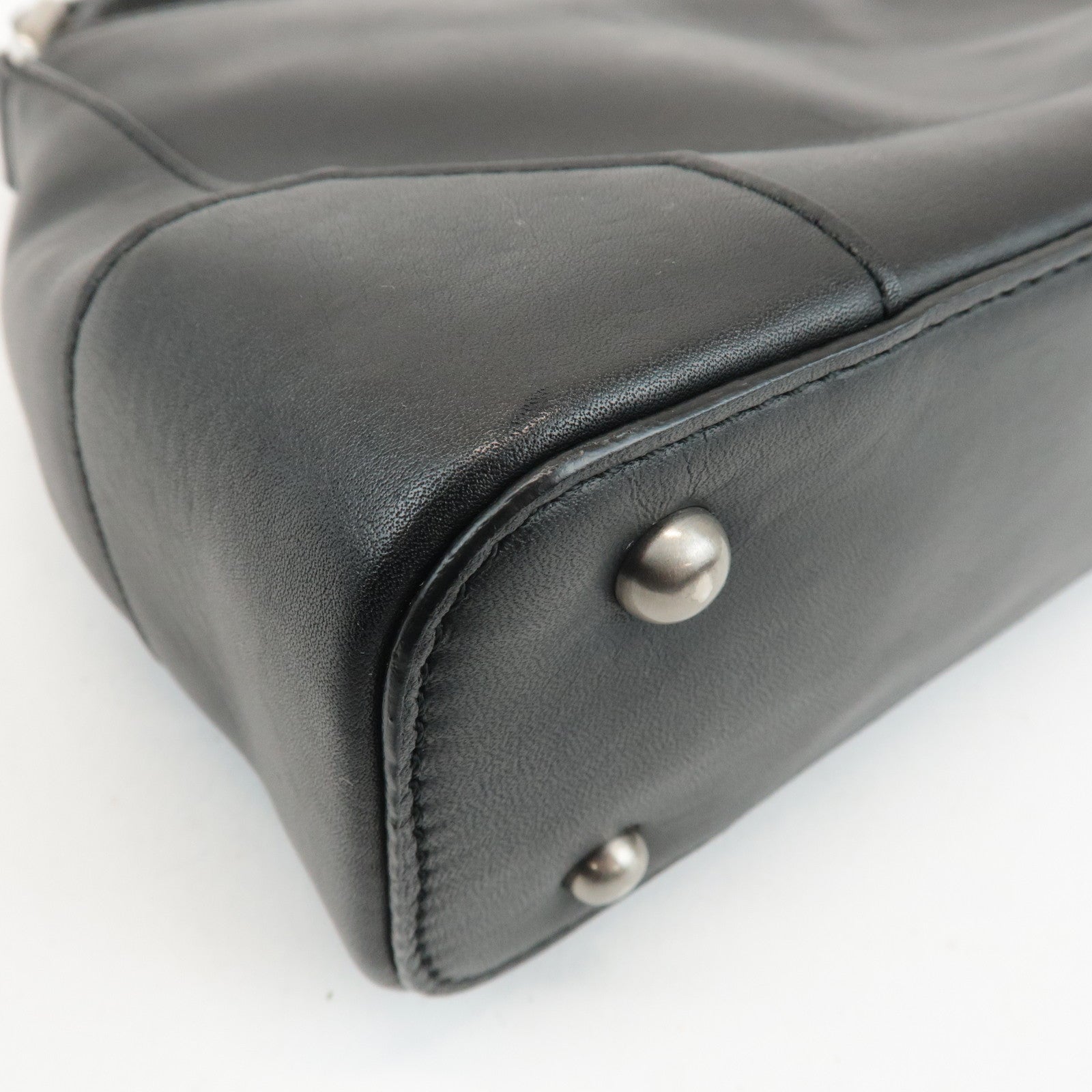 BURBERRY Leather Shoulder Bag Hand Bag Black Silver Hardware Used