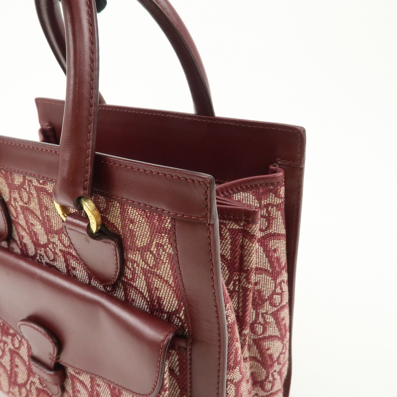Christian Dior Trotter Canvas Leather Tote Bag Hand Bag Bordeaux Used