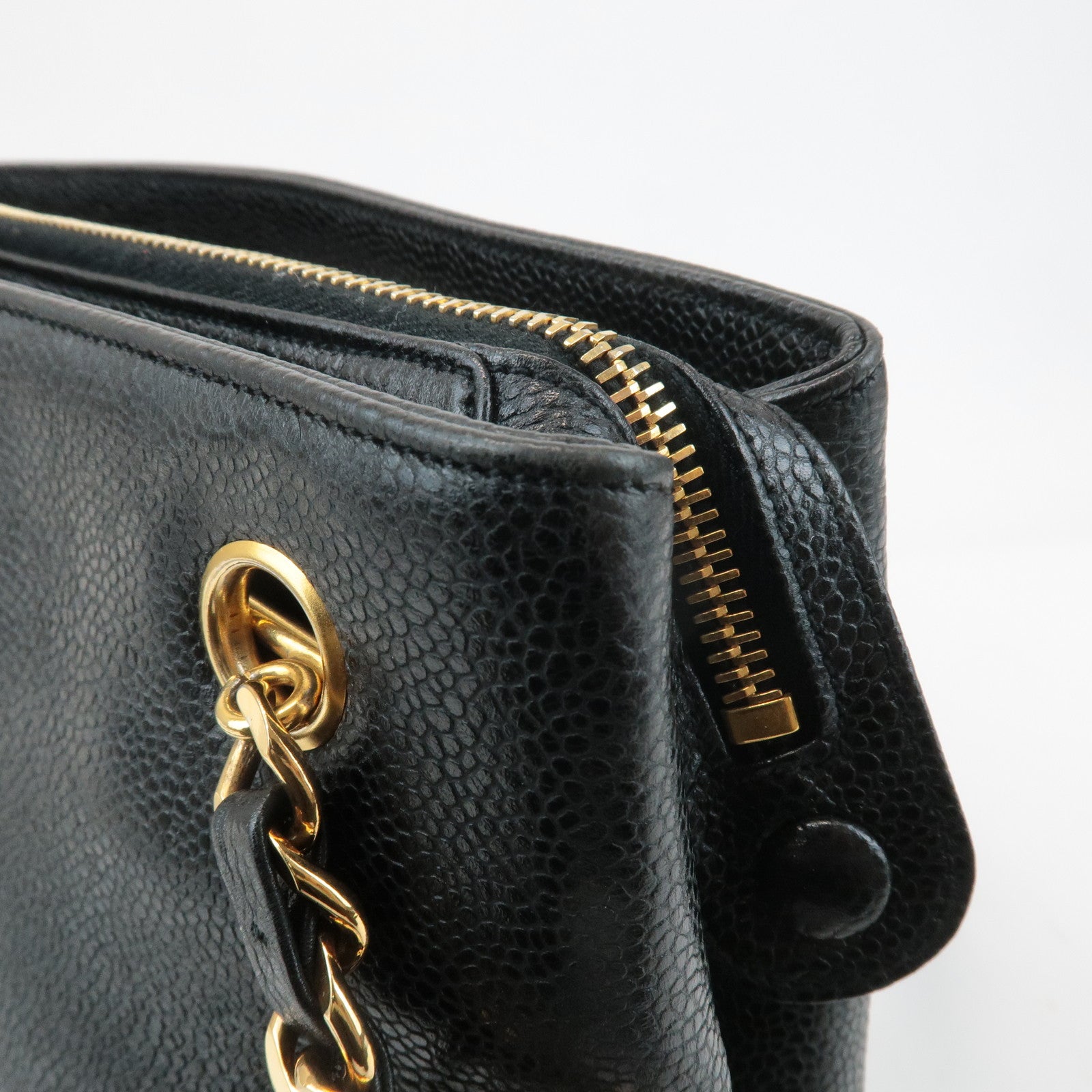 CHANEL COCO Mark Caviar Skin Chain Shoulder Bag Black Used