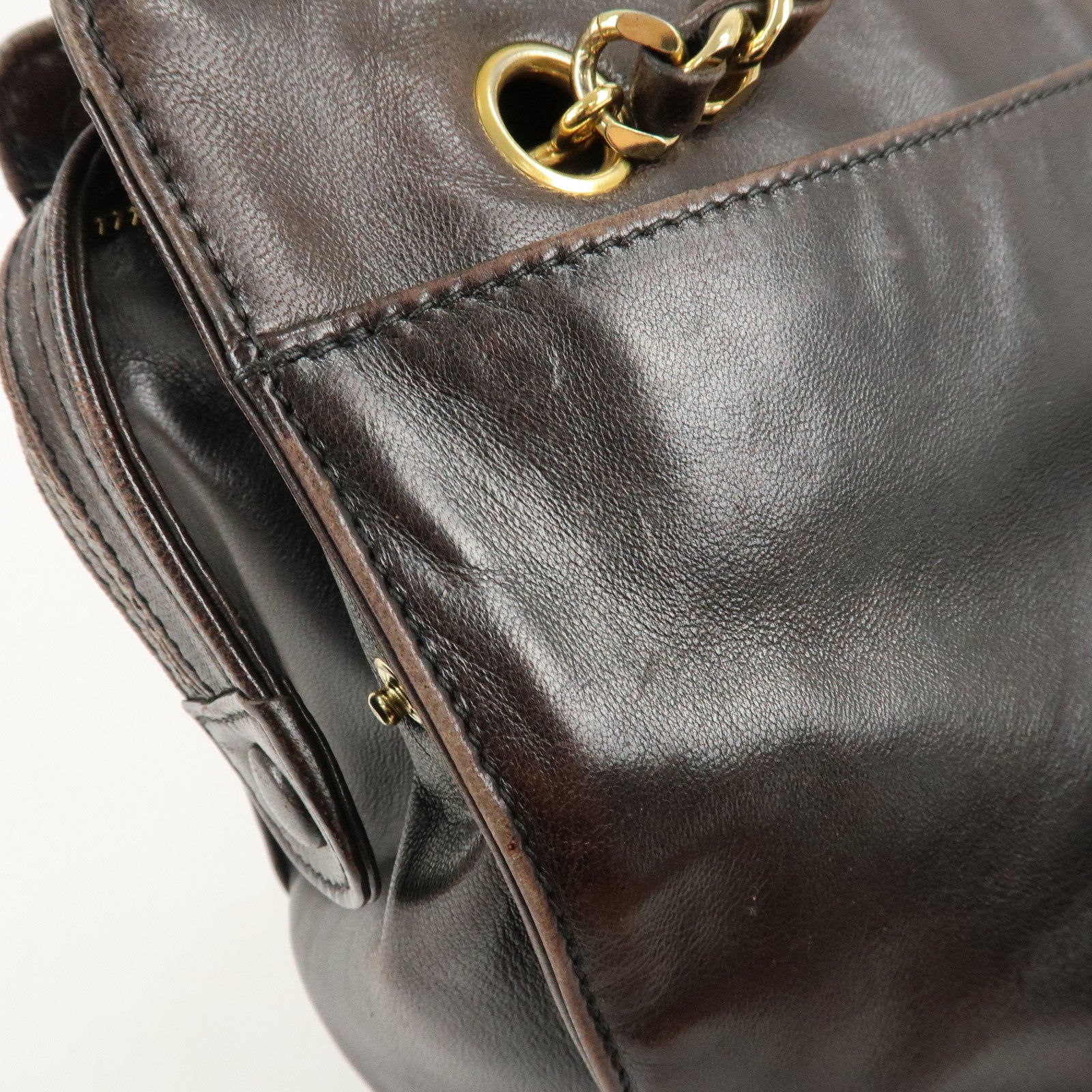 CHANEL COCO Mark Lamb Skin  Chain Shoulder Bag Brown Gold Used