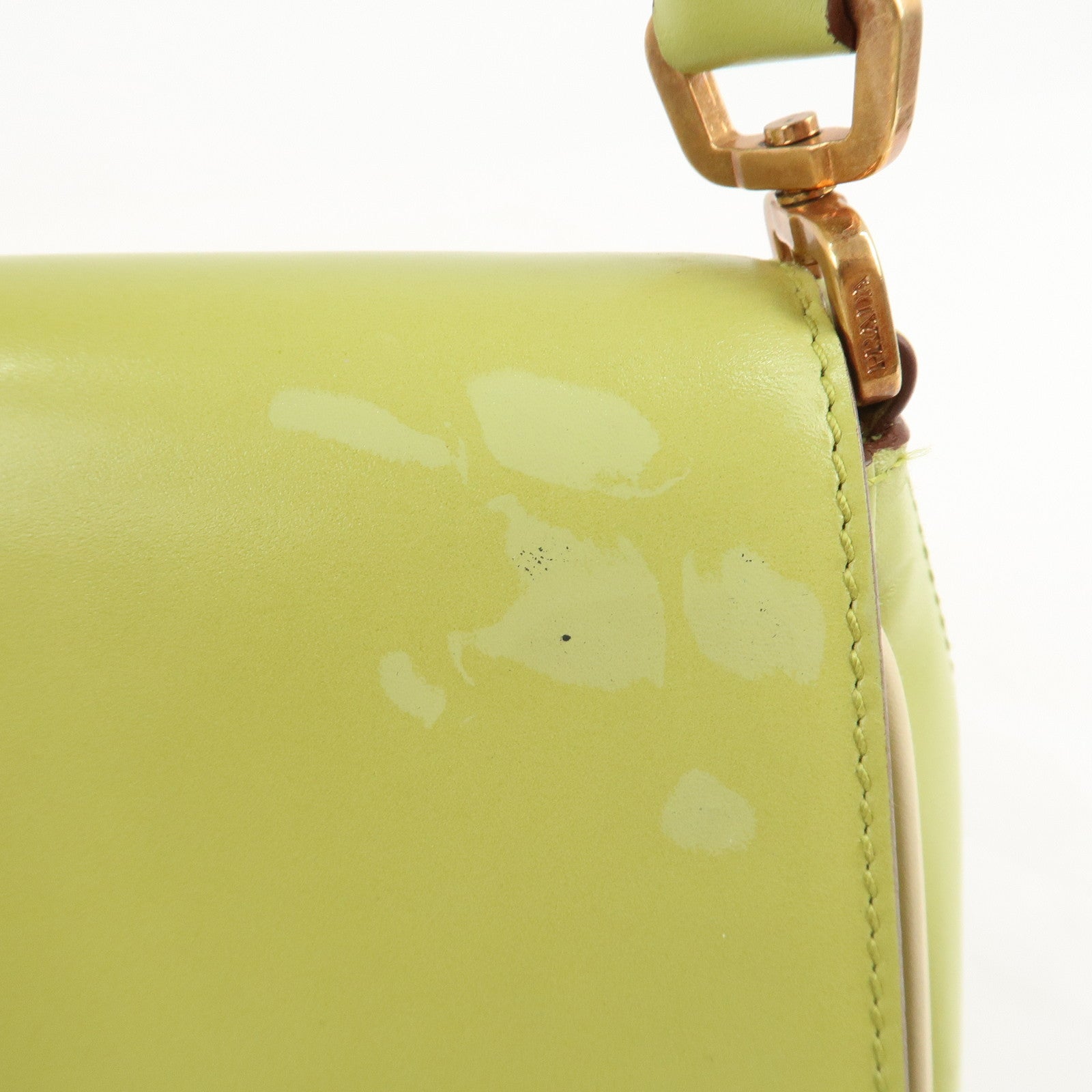 PRADA Leather Shoulder Bag Hand Bag Light Green B10689 Used