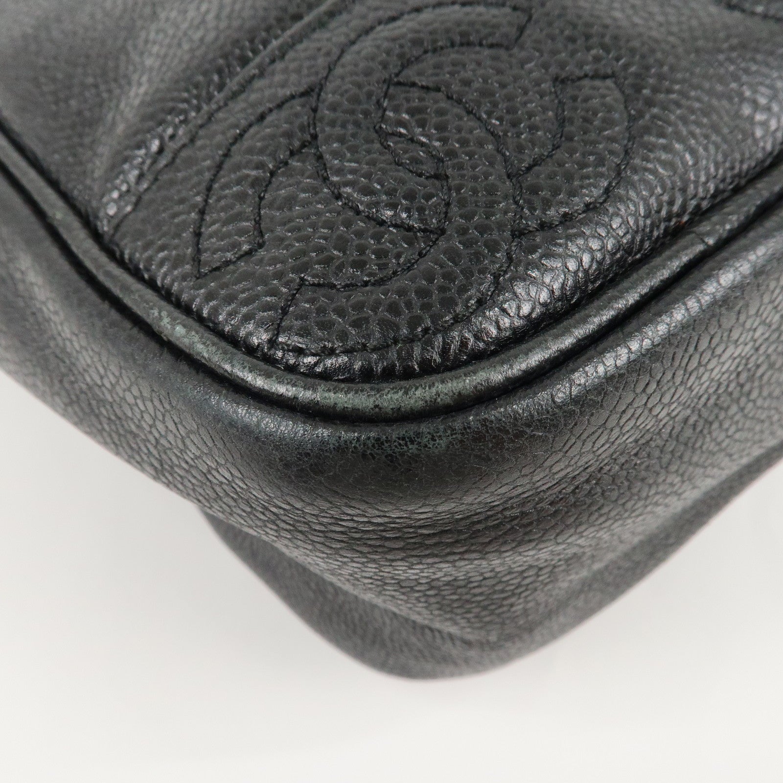 CHANEL Triple COCO Caviar Skin Chain Back Pack Black Gold Used