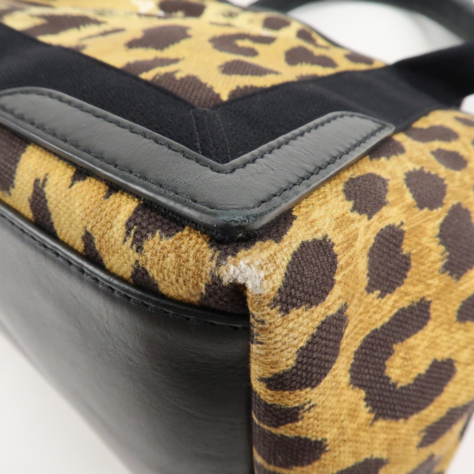 BALENCIAGA Navy Cabas S Canvas Leather Tote Bag Leopard 339933 Used