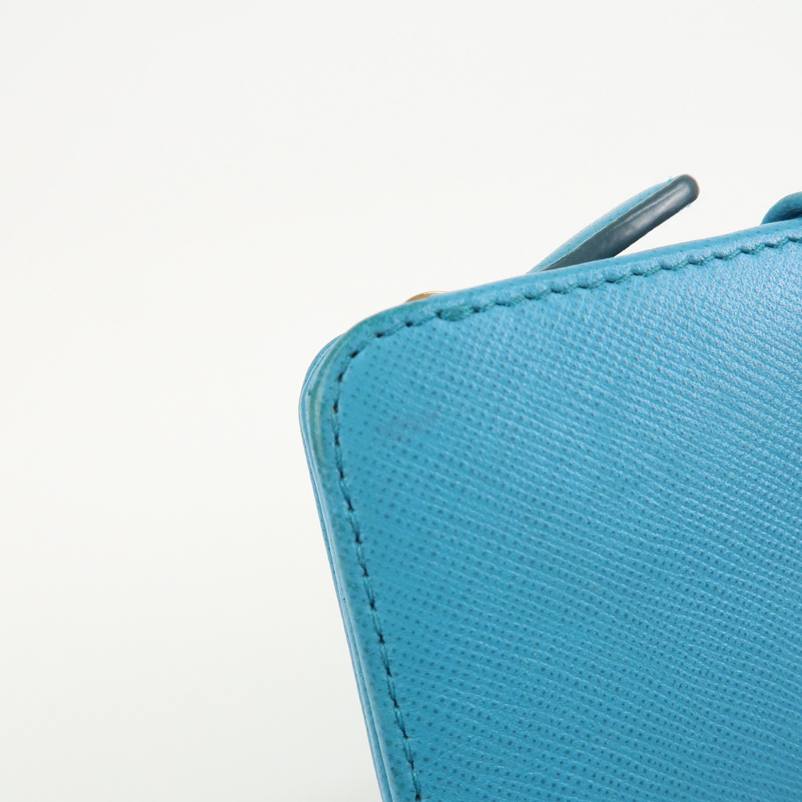 PRADA Logo Leather Bi-Fold Wallet Purse Light Blue 1ML225 Used