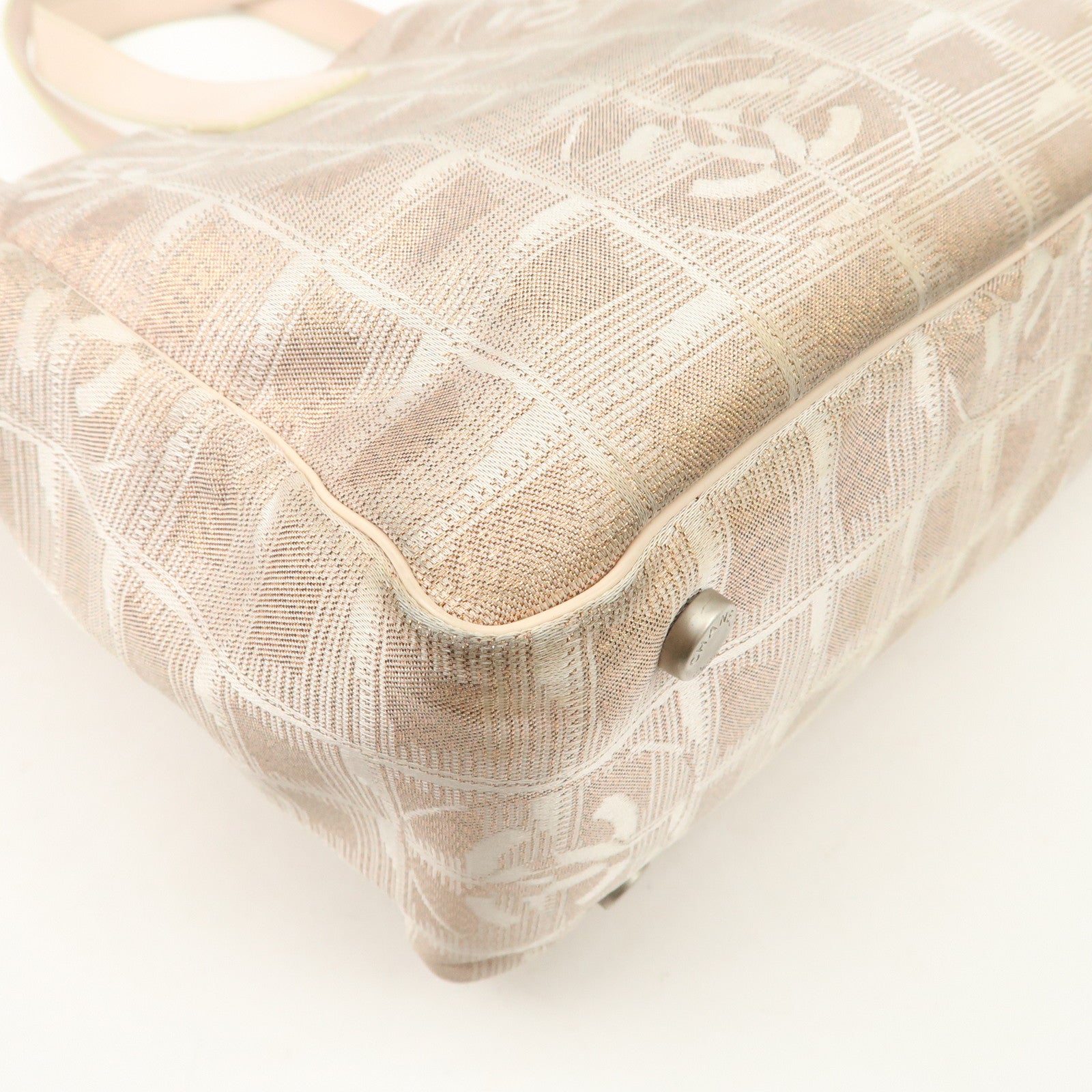 CHANEL New Travel Line Nylon Jacquard Leather Tote Bag Pink A15991 Used