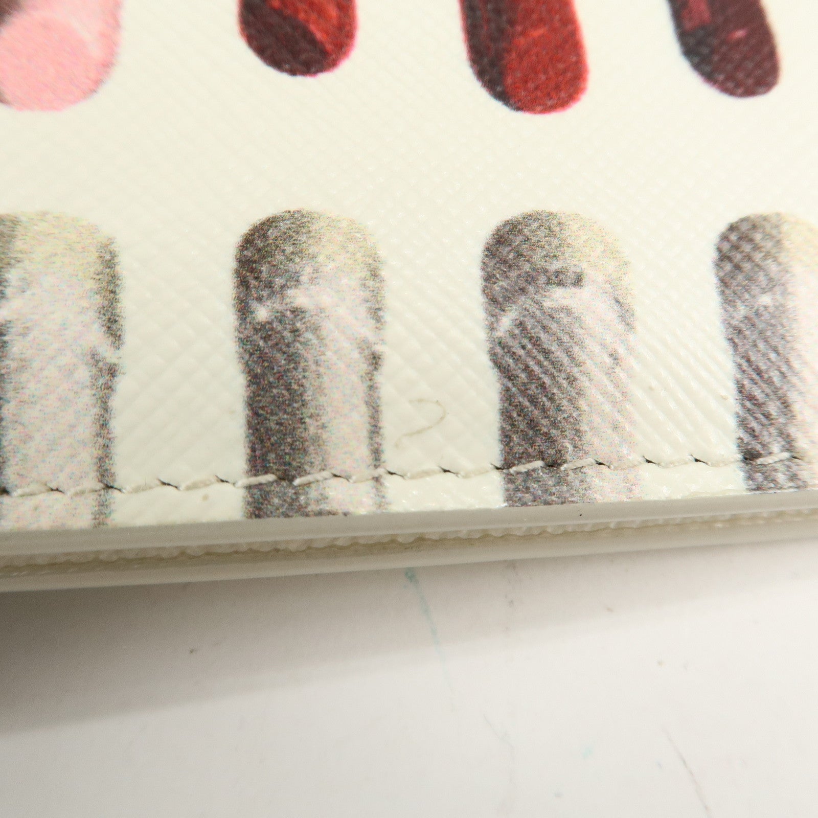 PRADA Logo Leather Lip Design Bi-Fold Wallet Ivory Used