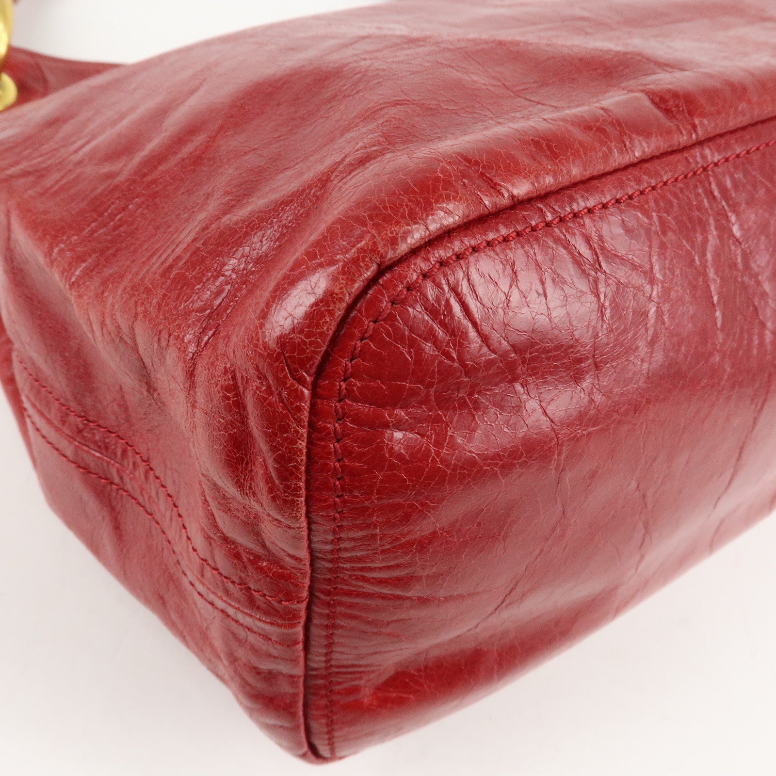 PRADA Logo Leather One Shoulder Bag Red BR4829 Used