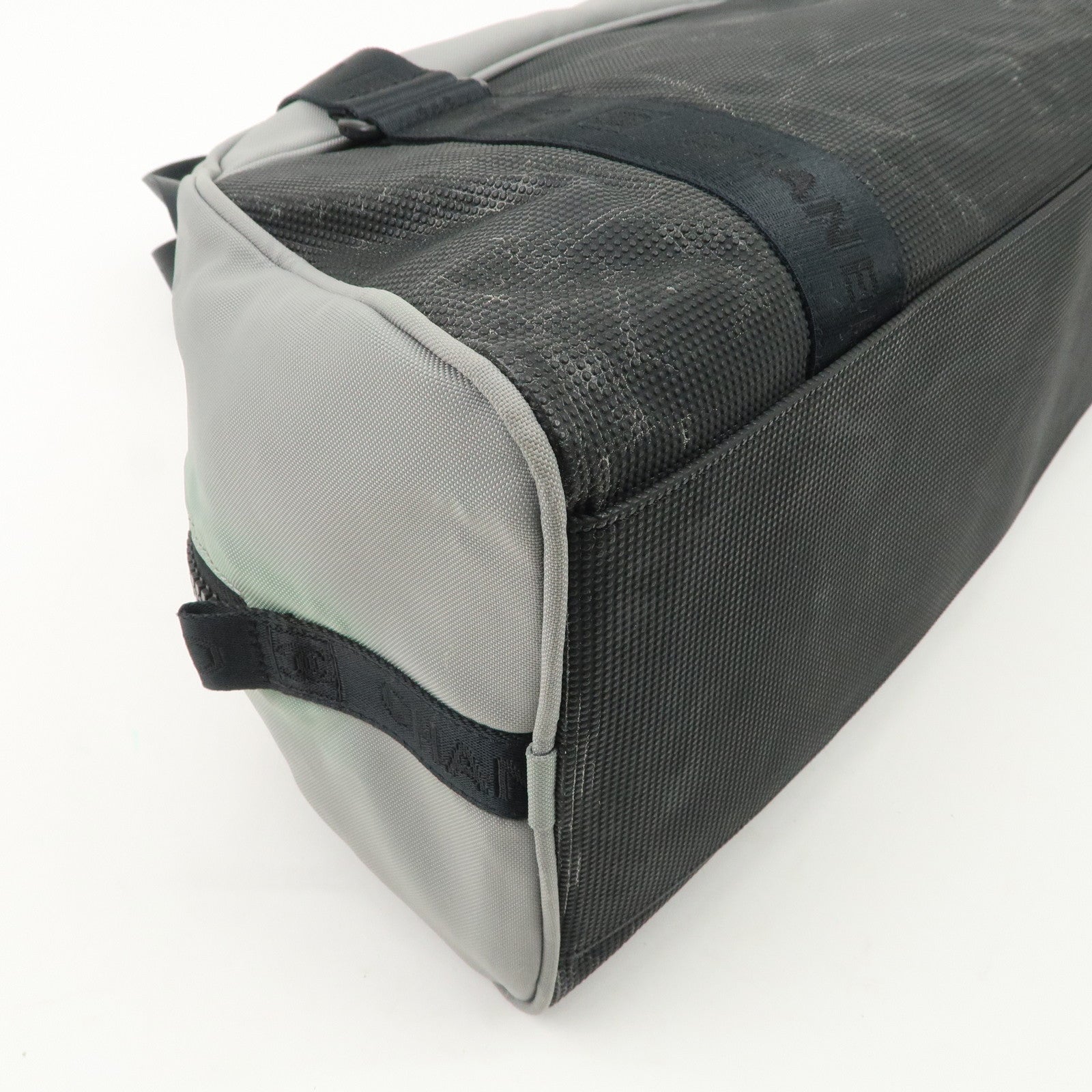 CHANEL Sportsline Nylon Canvas Boston Bag Black Gray A19976 Used