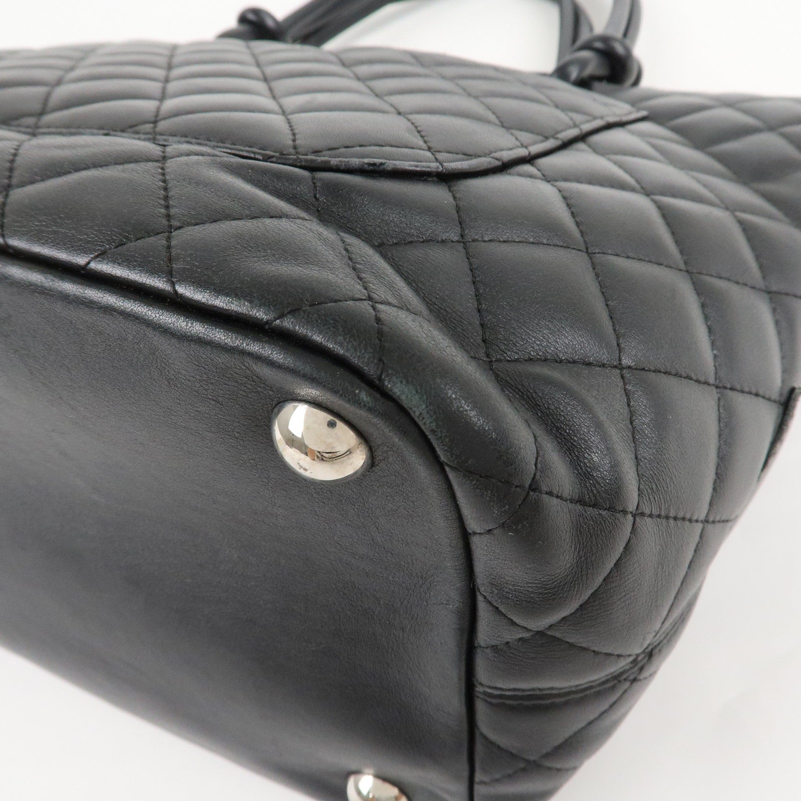 CHANEL Cambon Line Lamb Skin COCO Mark Large Tote Bag Black A25169 Used