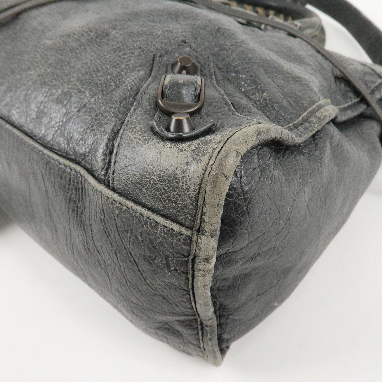 BALENCIAGA The City Leather 2Way Shoulder Bag Gray 115748 Used