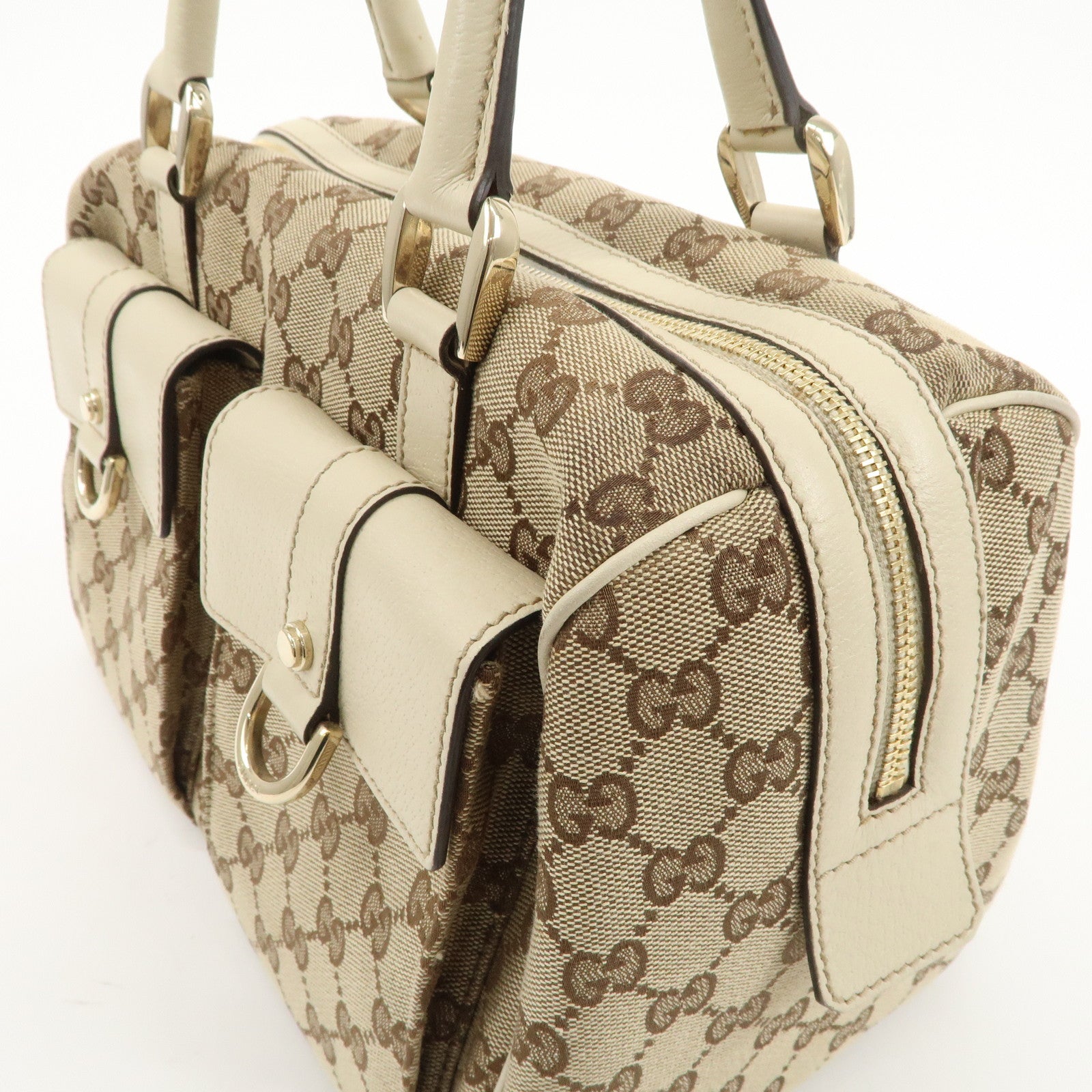 GUCCI Abbey GG Canvas Leather Mini Boston Bag Beige Ivory 153026 Used