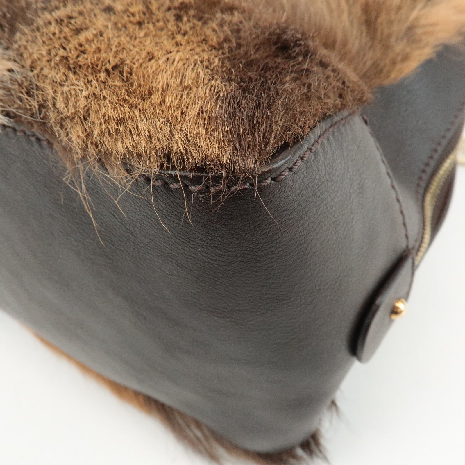 FENDI Unborn Calf Leather Hand Bag Shoulder Bag Brown 8BR286 Used