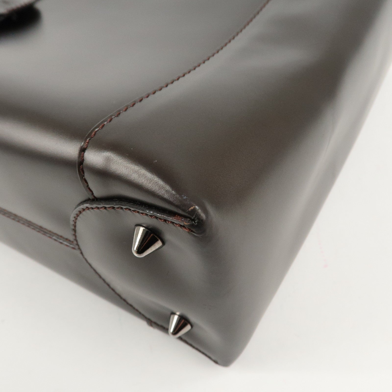 Christian Dior Maris Pearl Leather 2way Bag Hand Bag Dark Brown Used