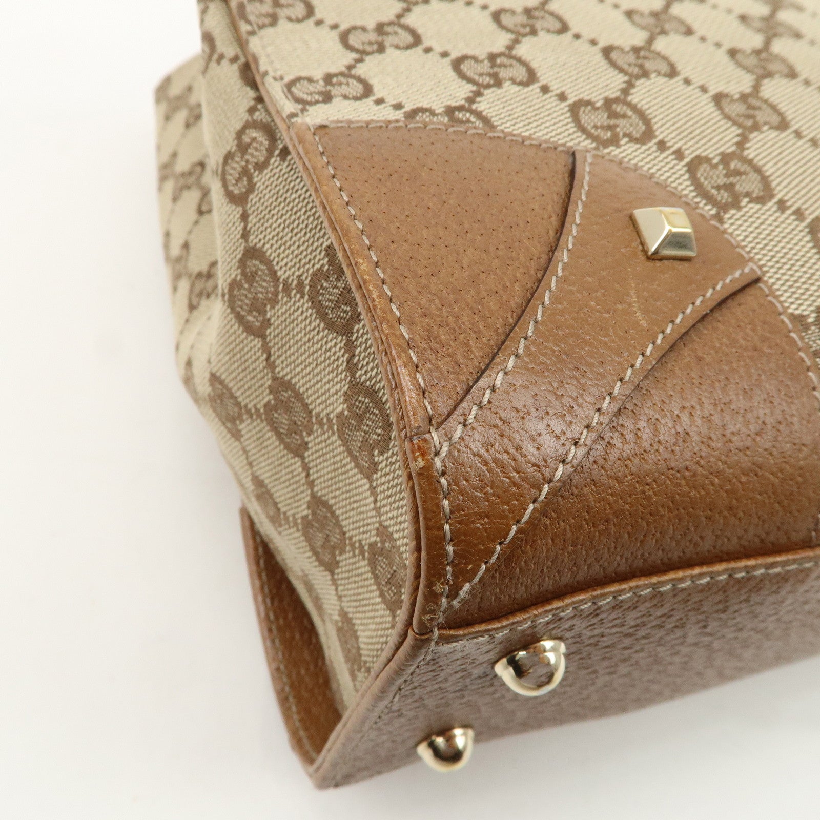 GUCCI GG Canvas Leather Tote Bag Hand Bag Beige Brown 120895 Used