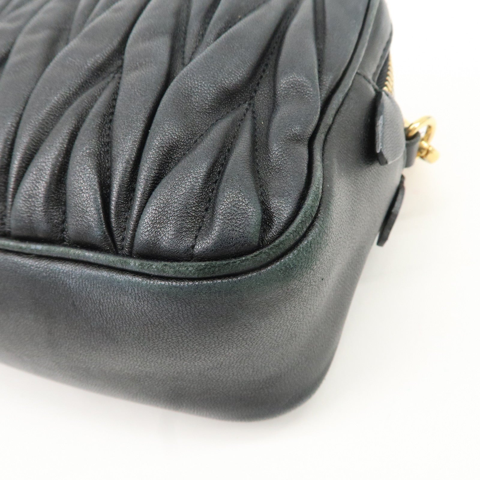 MIU MIU Matelasse Leather Shoulder Bag Black Used