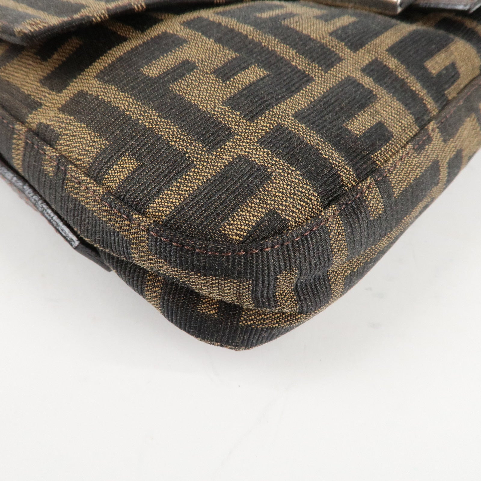 FENDI Mamma Baguette Zucca Canvas Shoulder Bag Brown Black 26424 Used