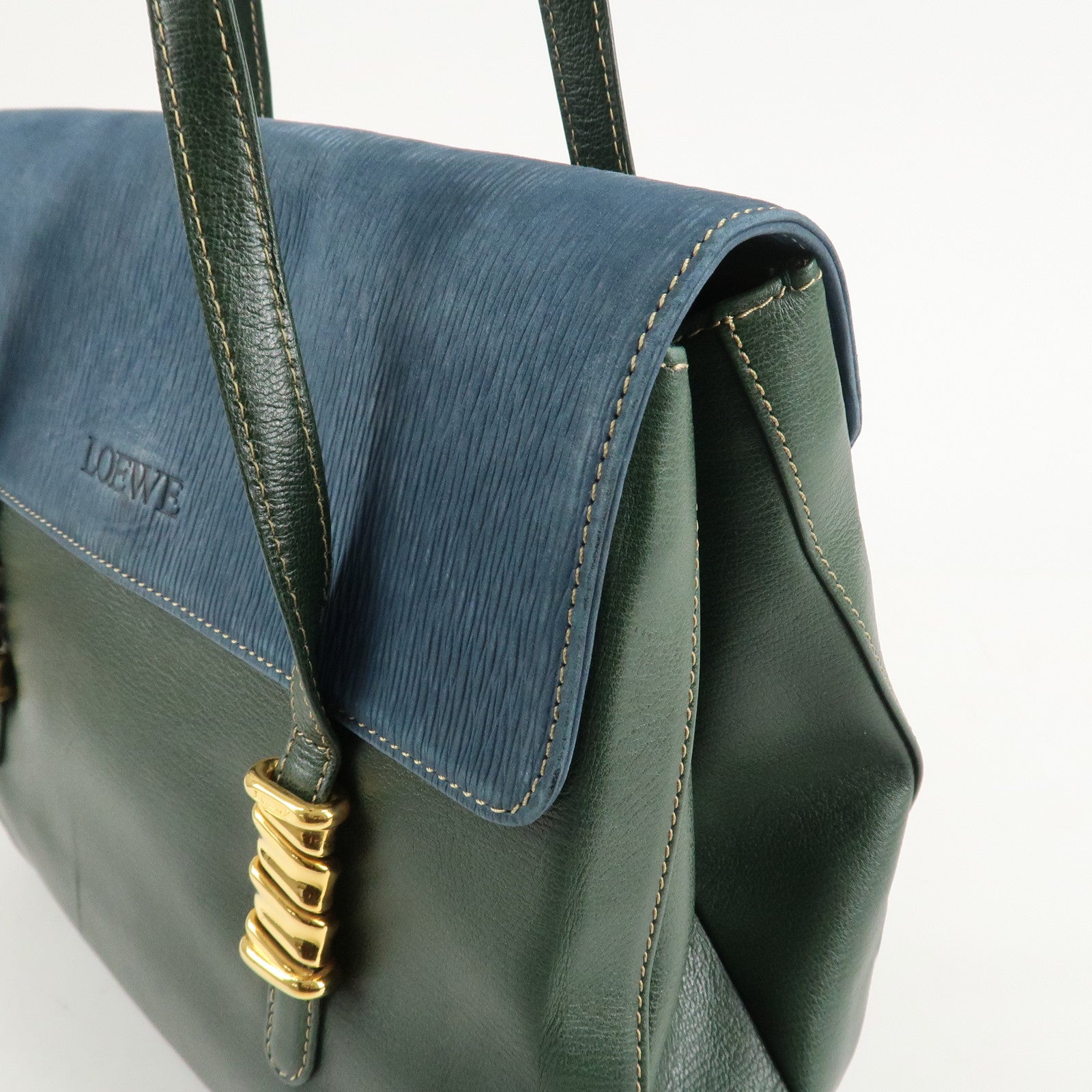 LOEWE Velazquez Suede Leather Shoulder Bag Green Blue Used
