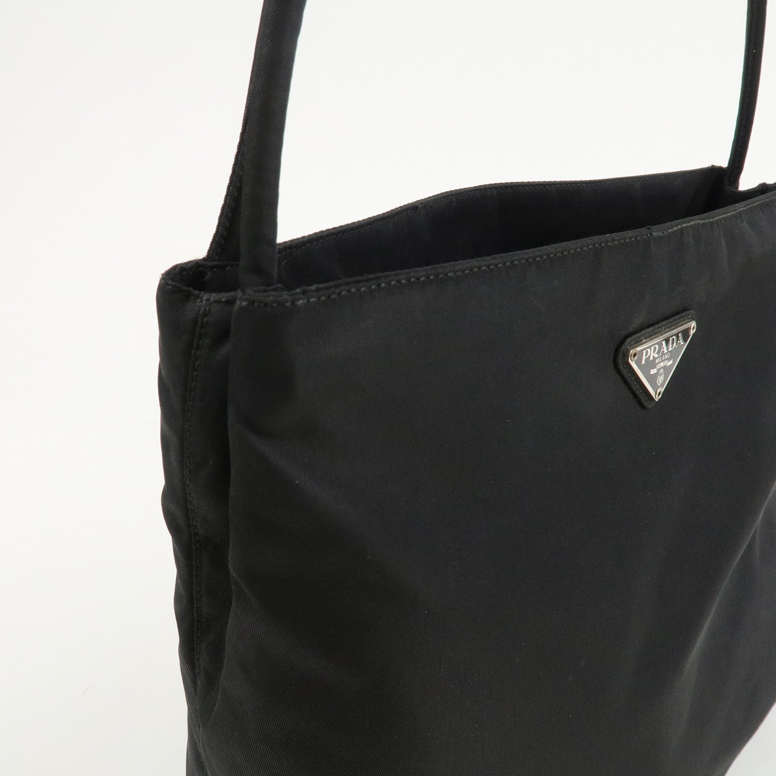 PRADA Logo Nylon Tote Bag Shoulder Bag Hand Bag Black B6242 Used