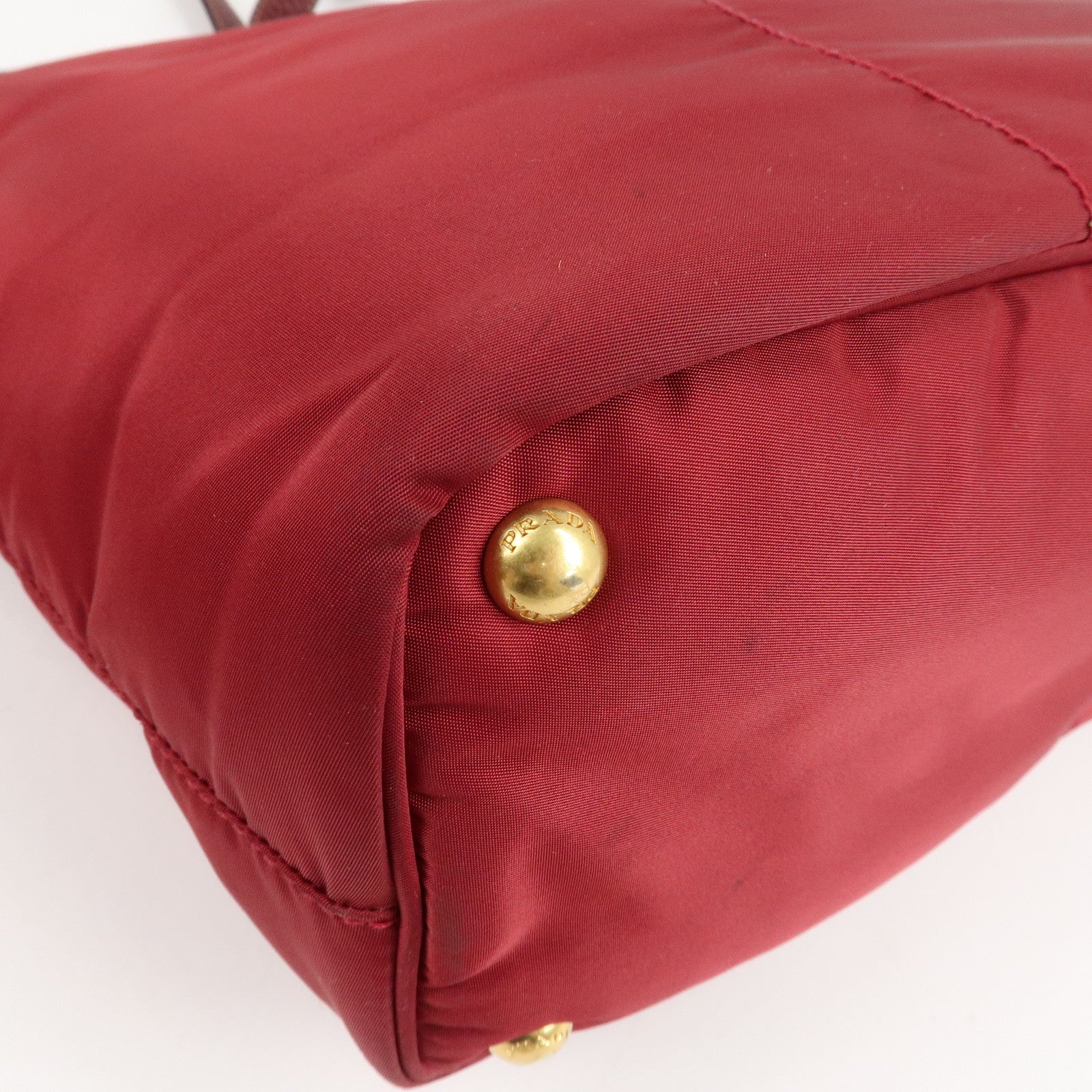PRADA Logo Nylon Leather Tote Bag Shoulder Bag Dark Red BR4634 Used