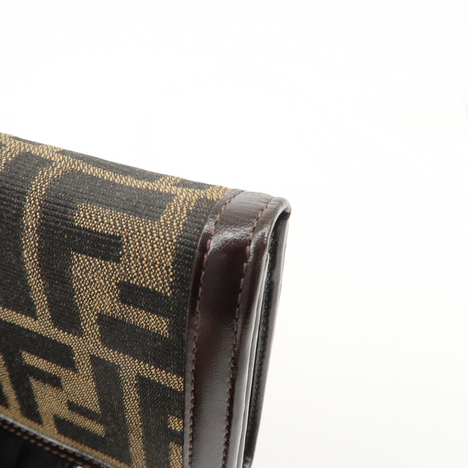 FENDI Zucca Print Canvas Leather Long Wallet Brown 30851 Used