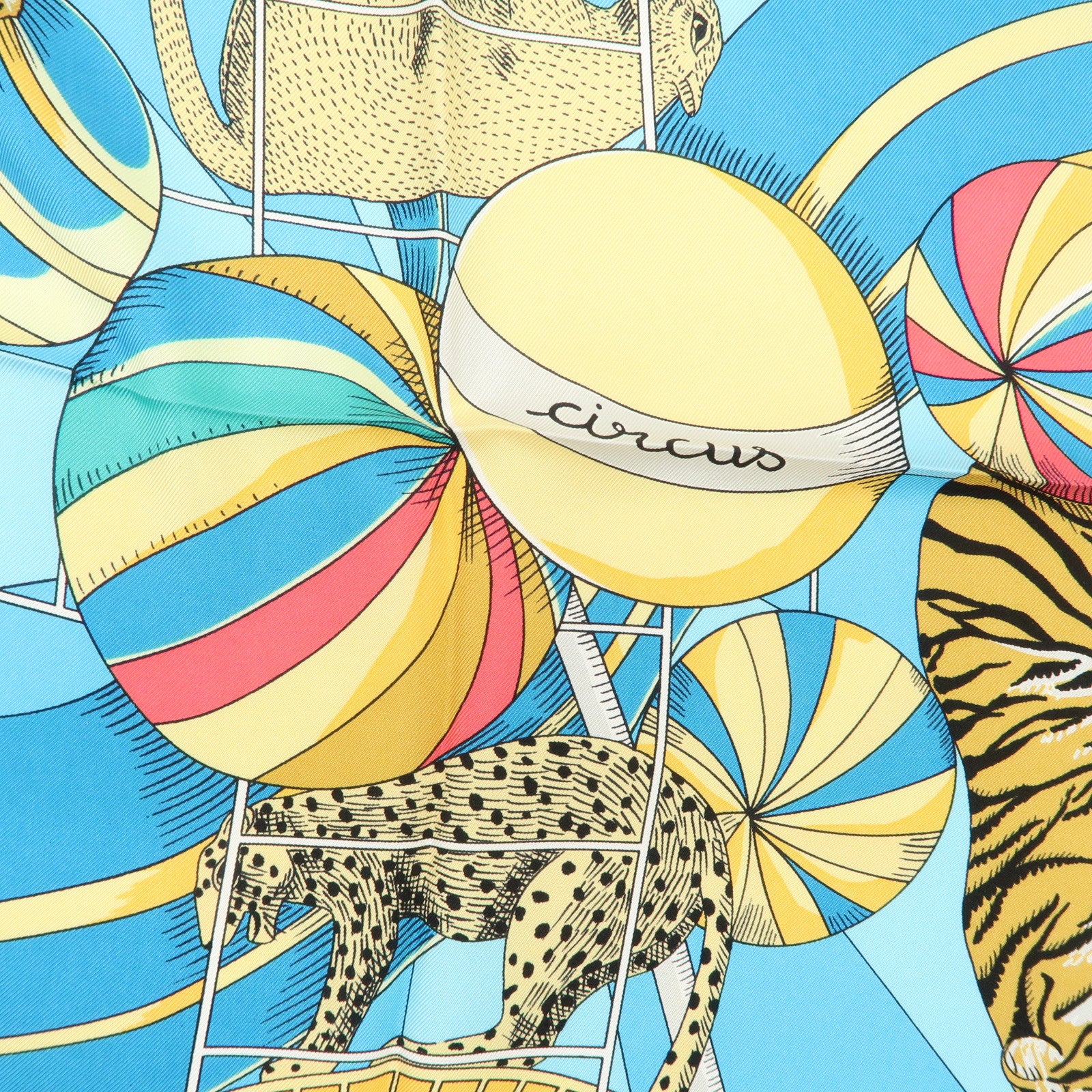 HERMES Carre 90 Silk 100% Scarf Circus Blue Navy Gold Used