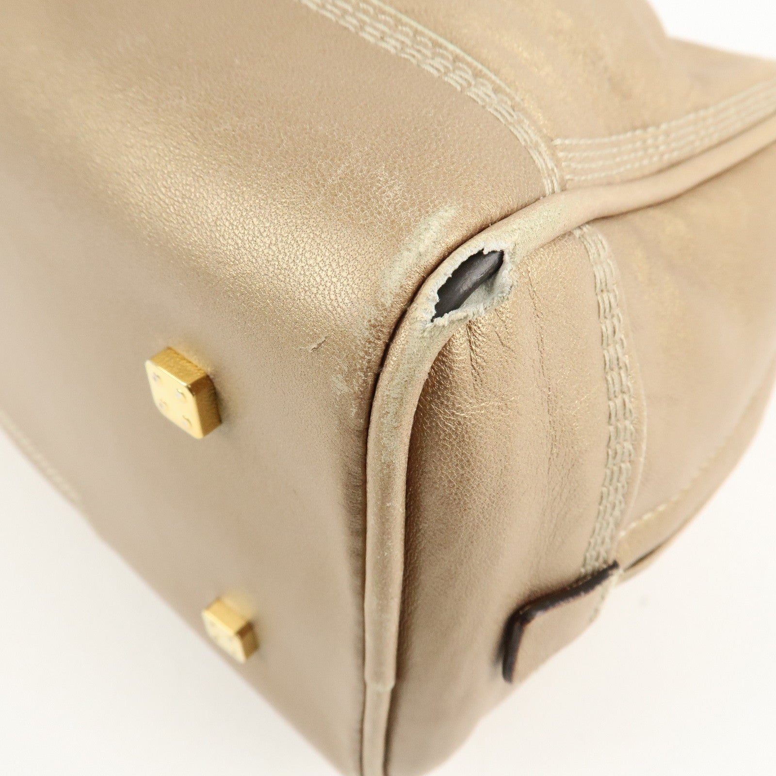 LOEWE Anagram Leather Amazona 28 Hand Bag Boston Bag Gold Used