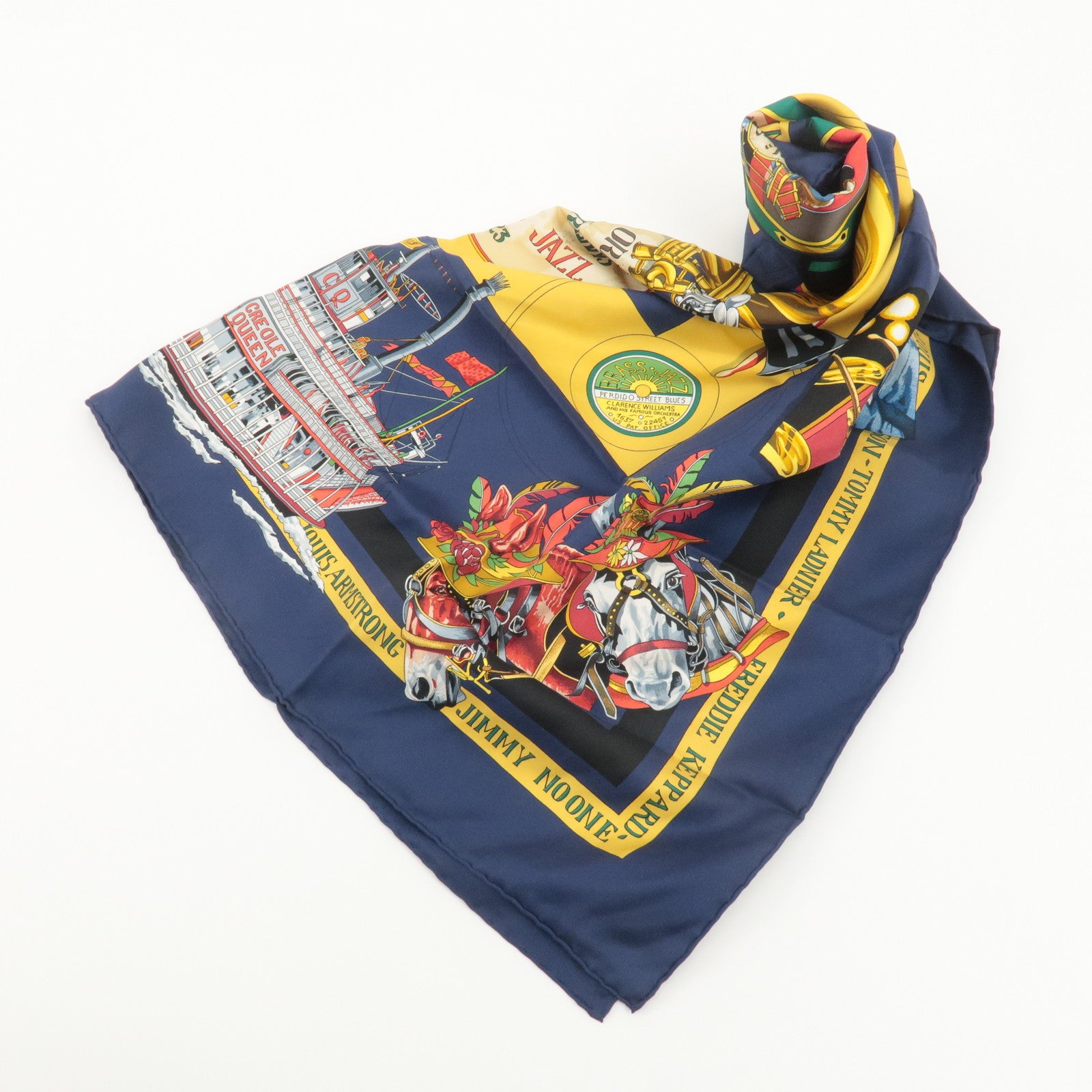 HERMES Carre 90 Silk 100% The Original New Orleans Creole Jazz Used