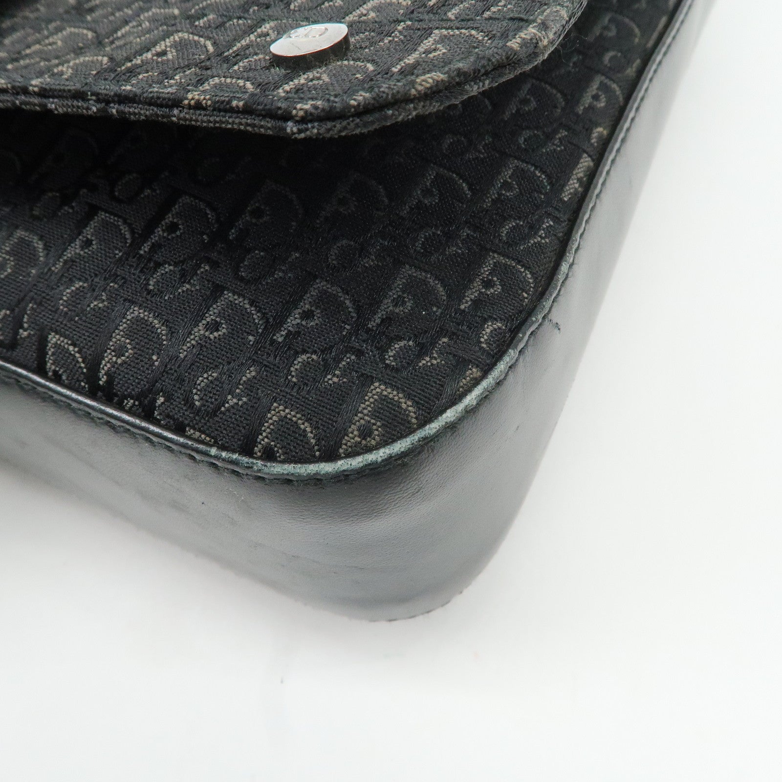 Christian Dior Trotter Canvas Leather Shoulder Bag Black Used