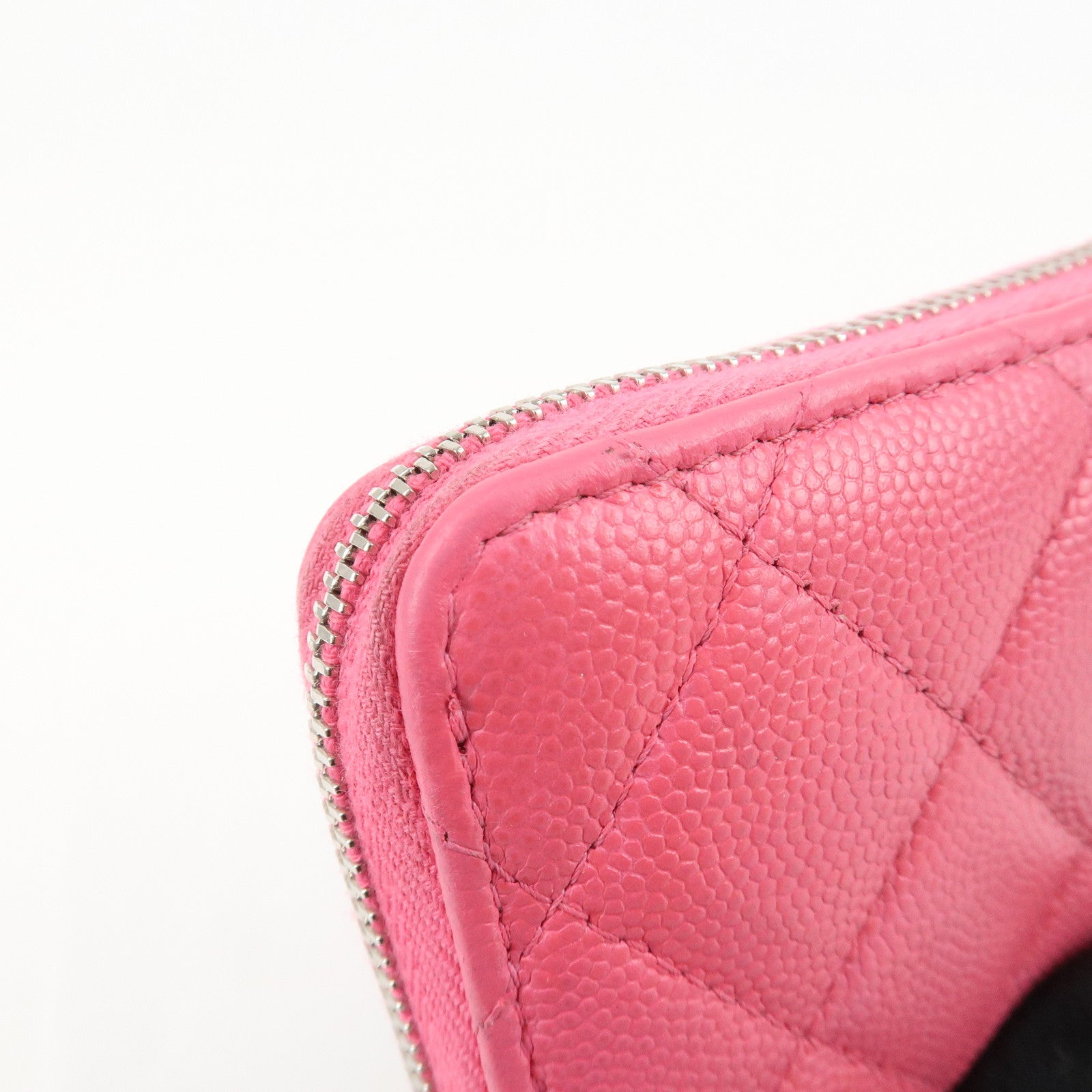 CHANEL Matelasse Caviar Skin Zippy Around Coin Purse Pink Used