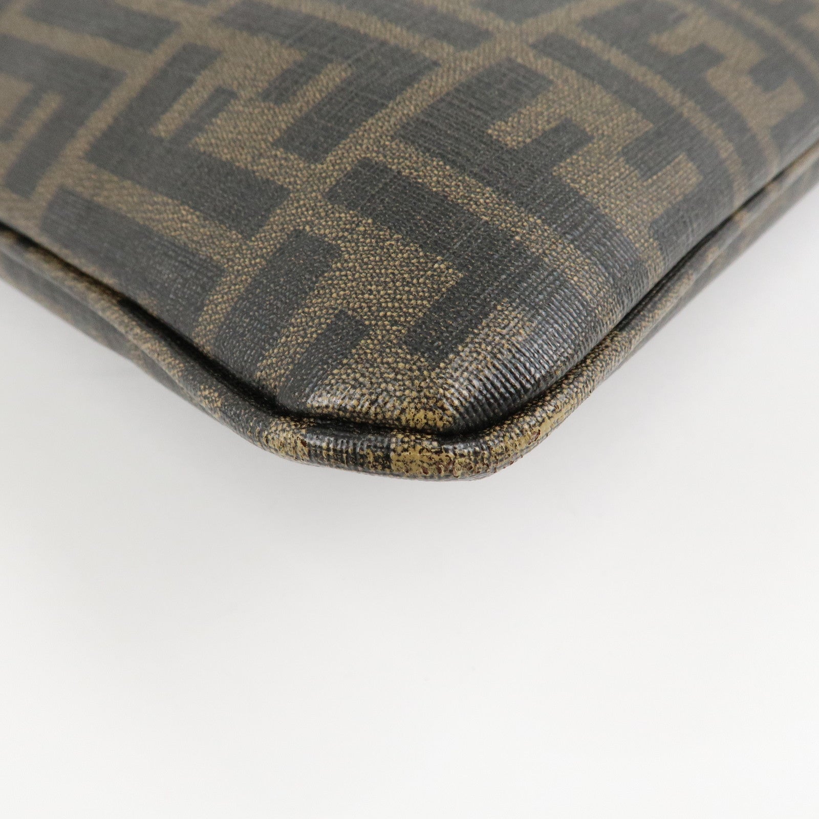 FENDI Zucca Print PVC Shoulder Bag Khaki Black 7VA207 Used