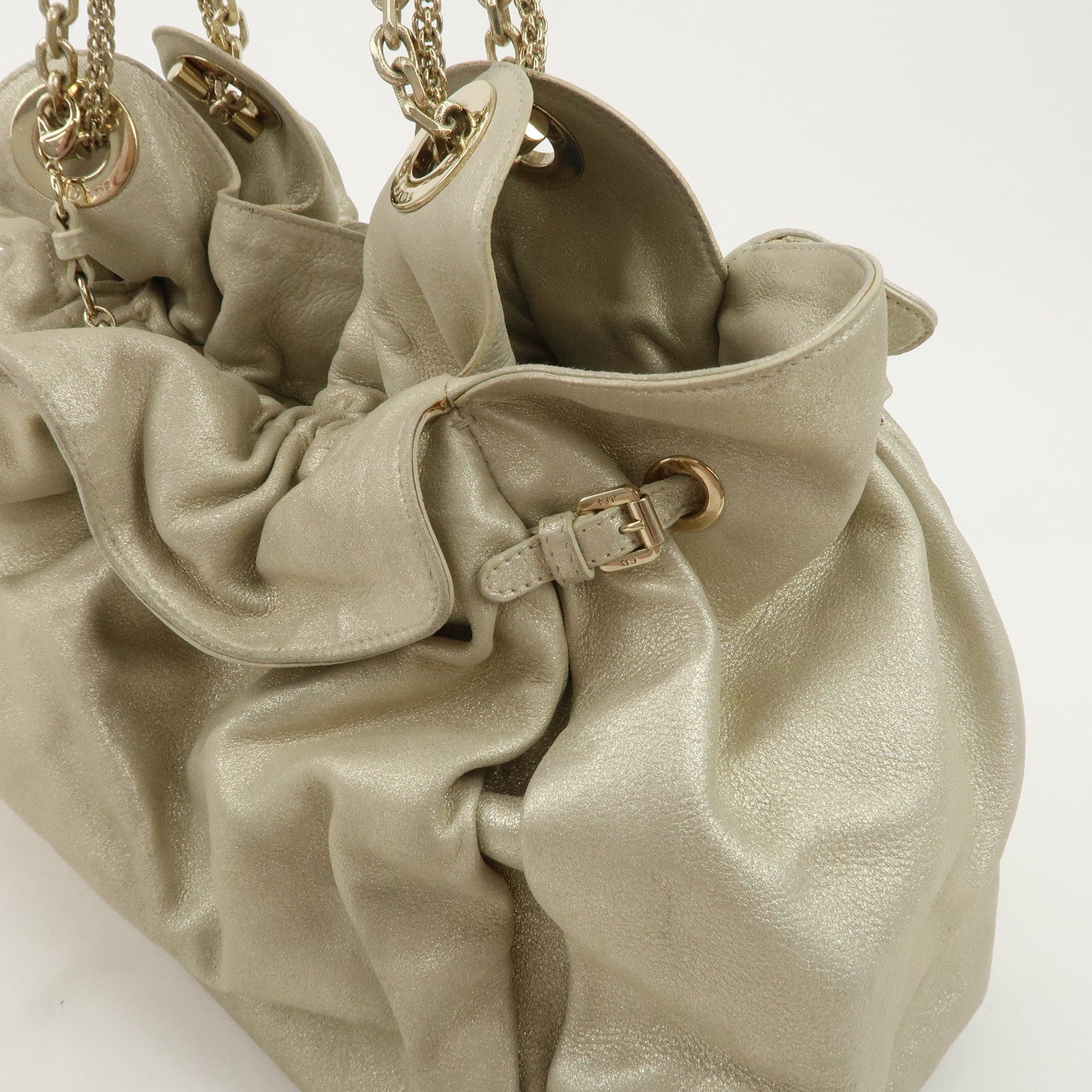 Christian Dior Leather Chain Shoulder Bag Tote Bag Silver Used