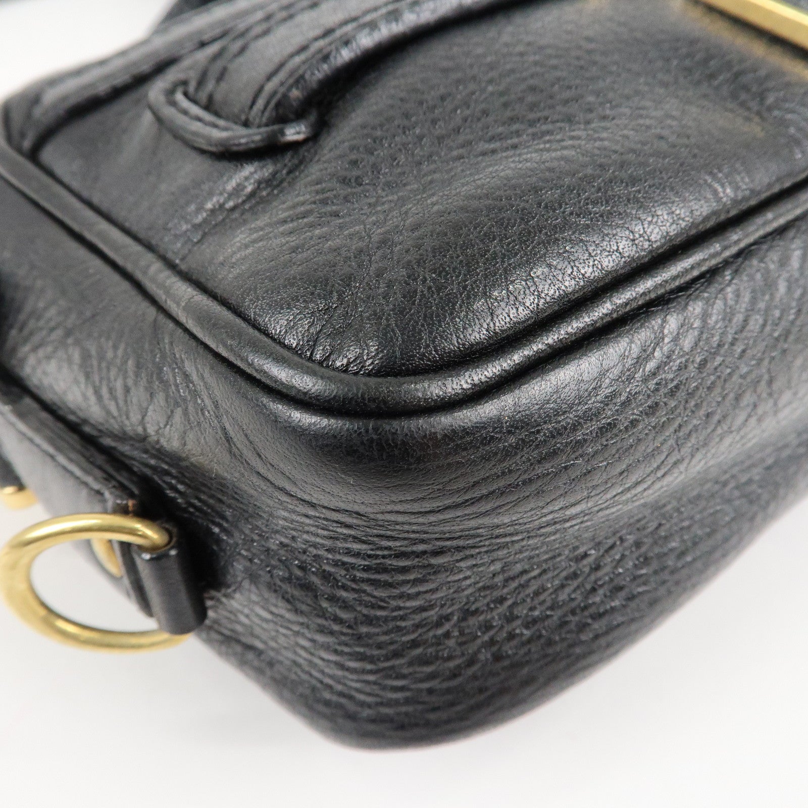 BURBERRY Logo Leather Shoulder Bag Hand Bag Black Used