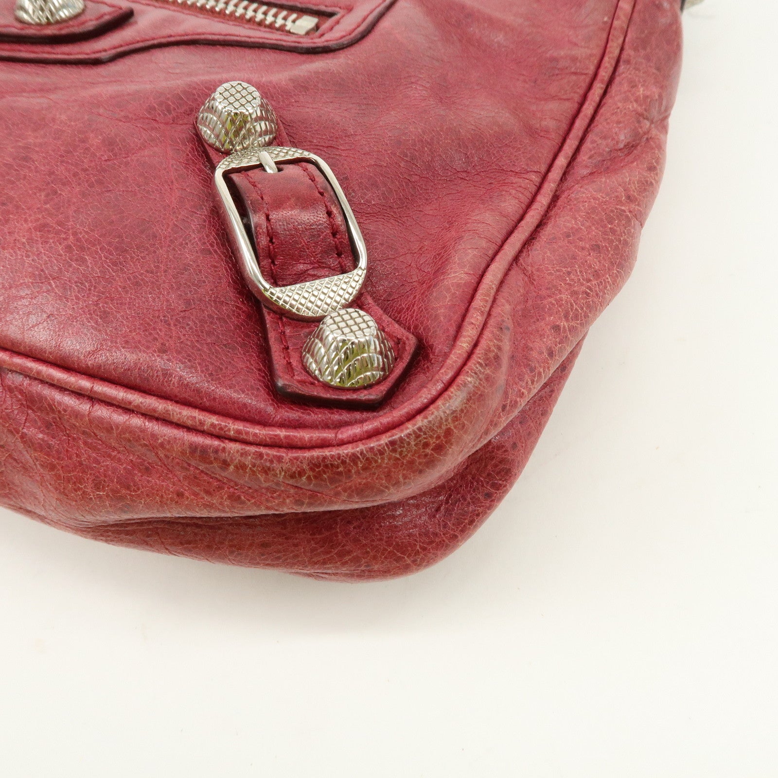 BALENCIAGA The Giant Hip Leather Shoulder Bag Hand Bag Wine Used