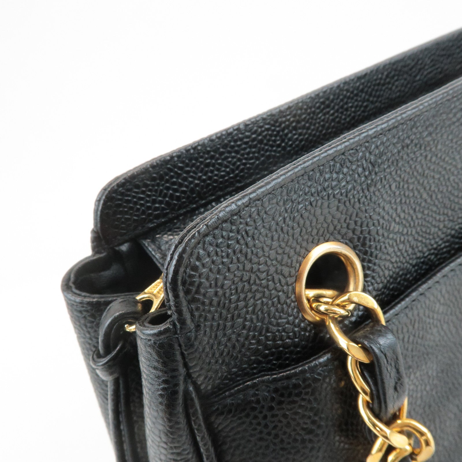 CHANEL Triple COCO Caviar Skin Tote Bag Black Gold Used